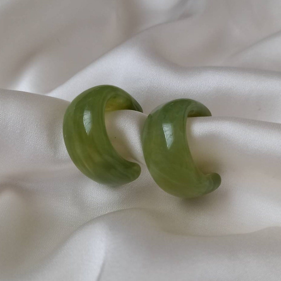 Chunky Green Resin Hoop Earrings - Resin Earrings, Chunky Hoop Earrings, Thick Resin Earrings, Earrings In The UK, Hoop Earrings In The UK