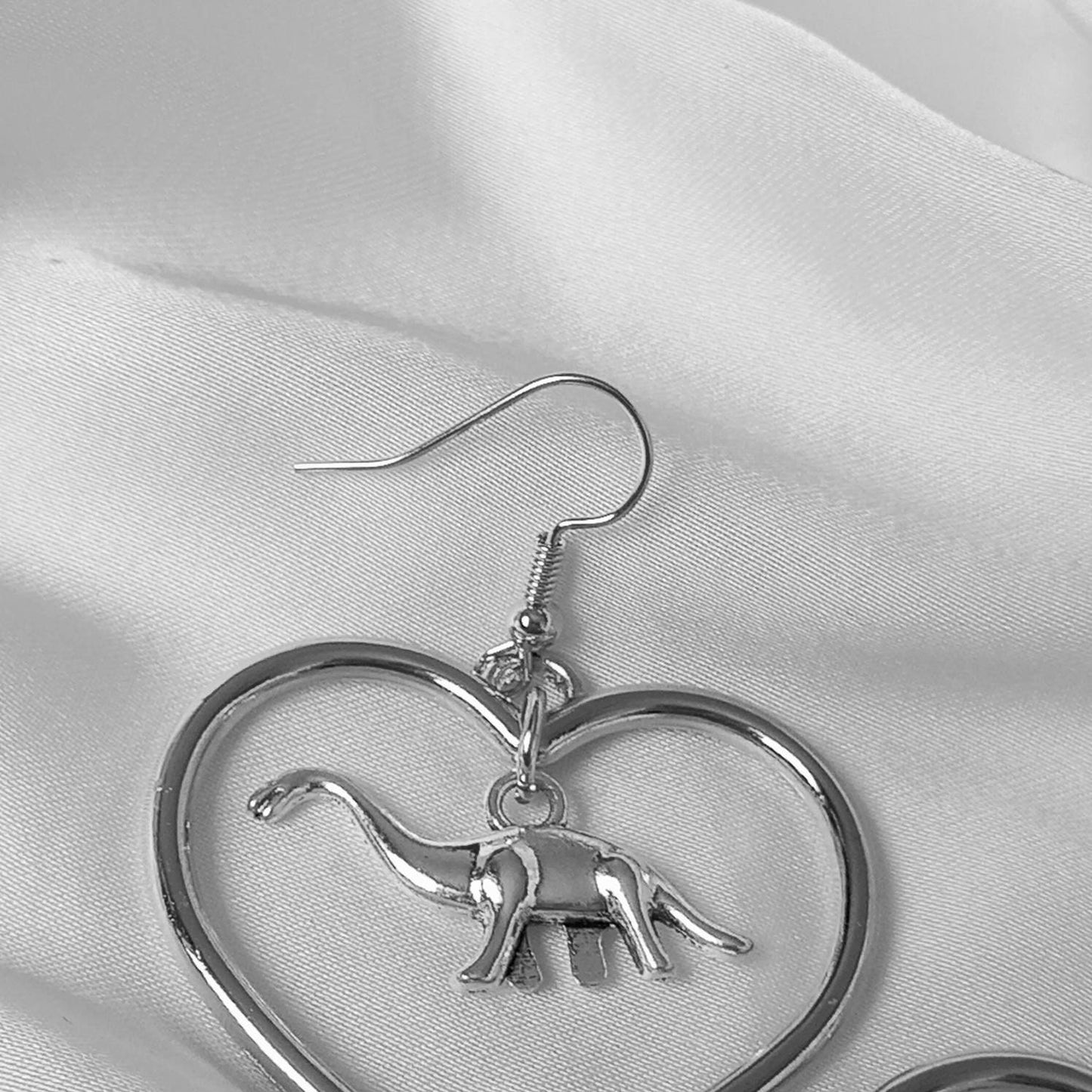 Silver Dinosaur Heart Hoop Earrings - Dinosaur Earrings,Lightweight Hoop Earrings,Heart Earrings,Silver Earrings,Silver Jewellery In The UK