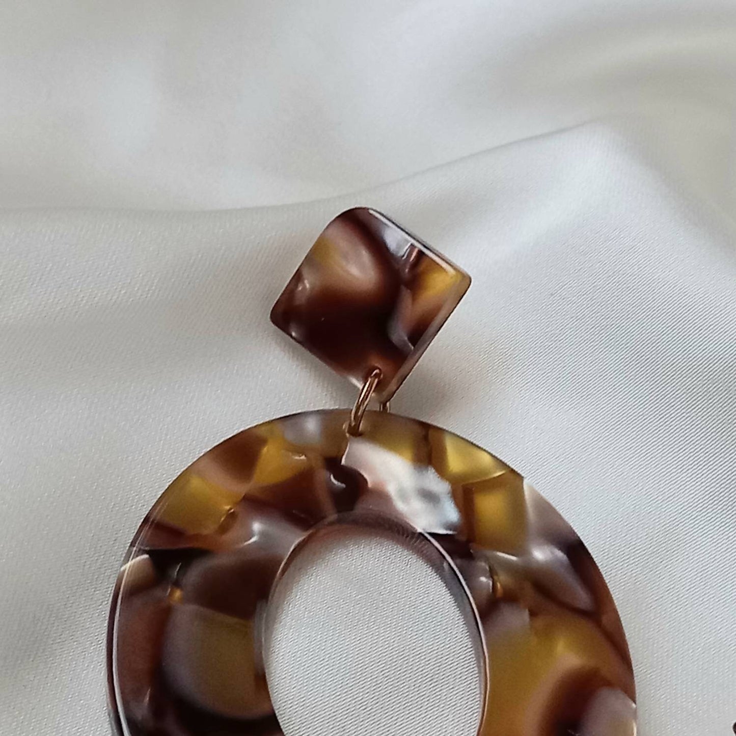 Brown Resin Drop Earrings - Brown Earrings, Brown Jewellery, Orange Earrings, Retro Earrings, Chunky Earrings, Gold Earrings,Resin Earrings