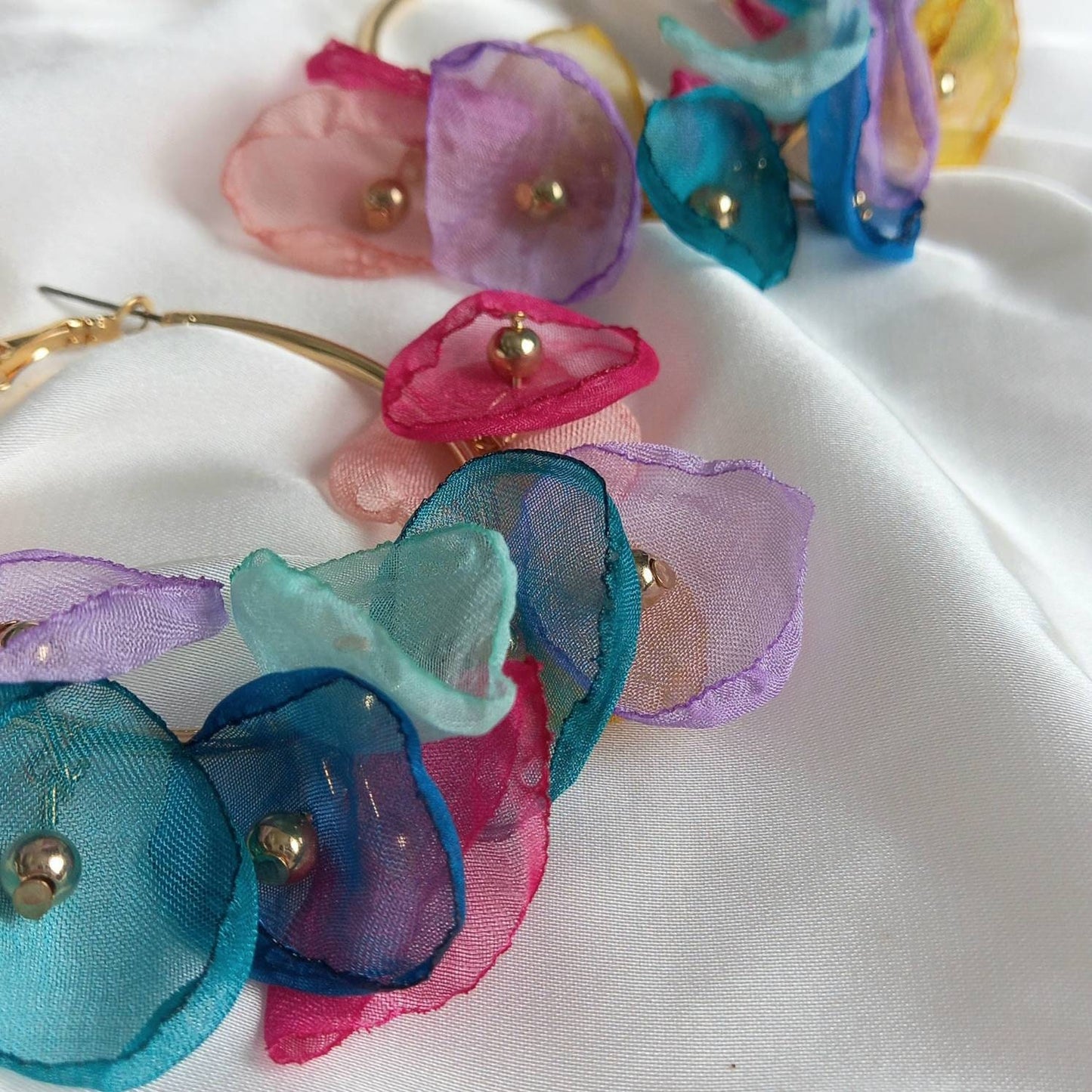Rainbow Flower Hoop Earrings - Lightweight Hoop Earrings,Flower Earrings,Hoop Earrings,Cute Earrings,Flower Jewellery In The UK, Colourful