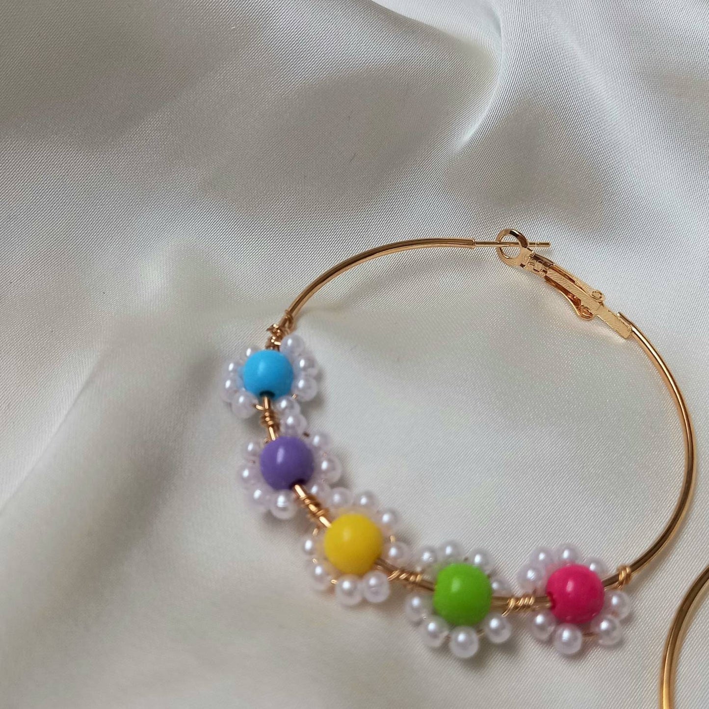 Bead Flower Hoop Earrings - Bead Jewellery, Bead Earrings, Flower Bead Earrings, Hoop Earrings In The UK, Cute Earrings, Bead Jewellery
