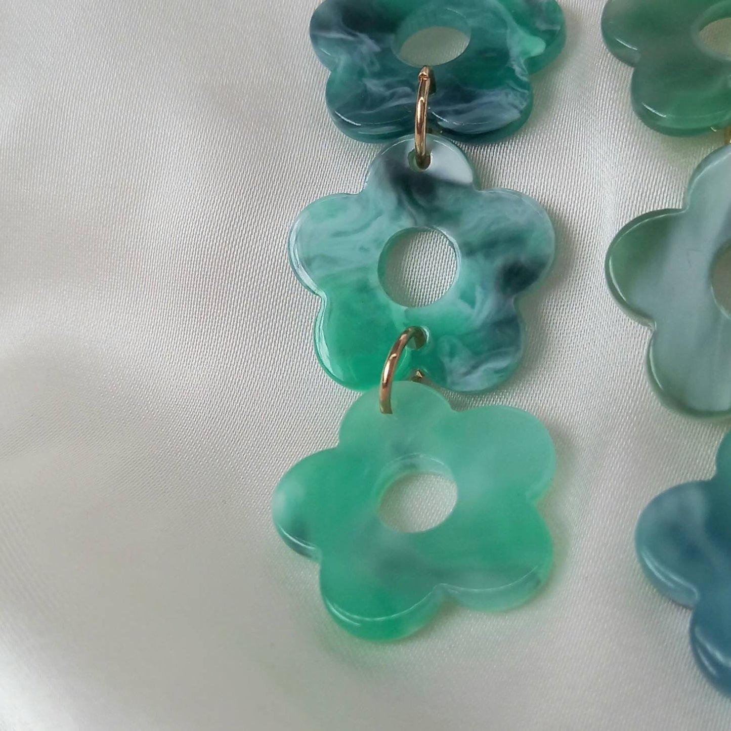 Green & Gold Flower Drop Earrings - Green Flower Earrings In The UK,Flower Jewlellery In The UK,Retro Earrings,70's Earrings,Green Earrings