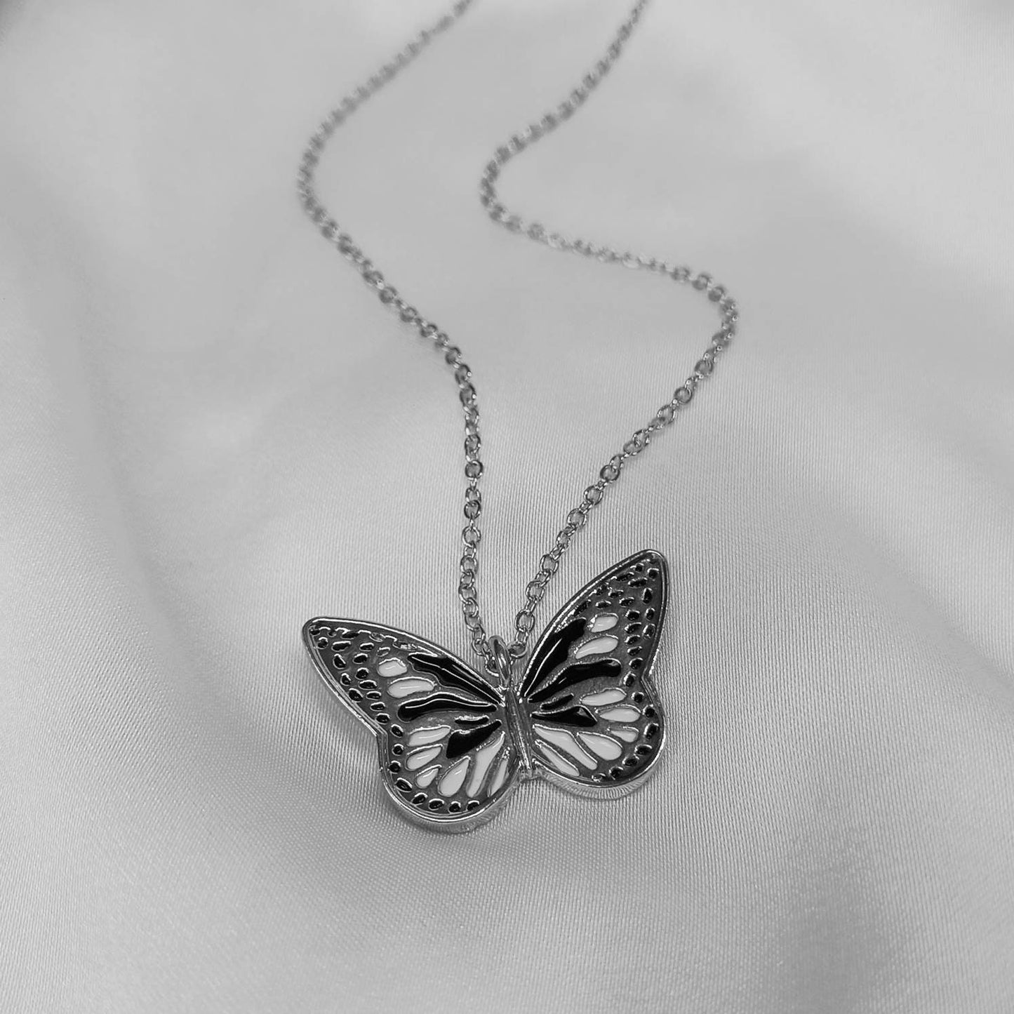 Silver Butterfly Charm Necklace - Chain Necklaces,Black Butterfly Necklace,Silver Necklaces In The UK, Silver Jewellery In The UK