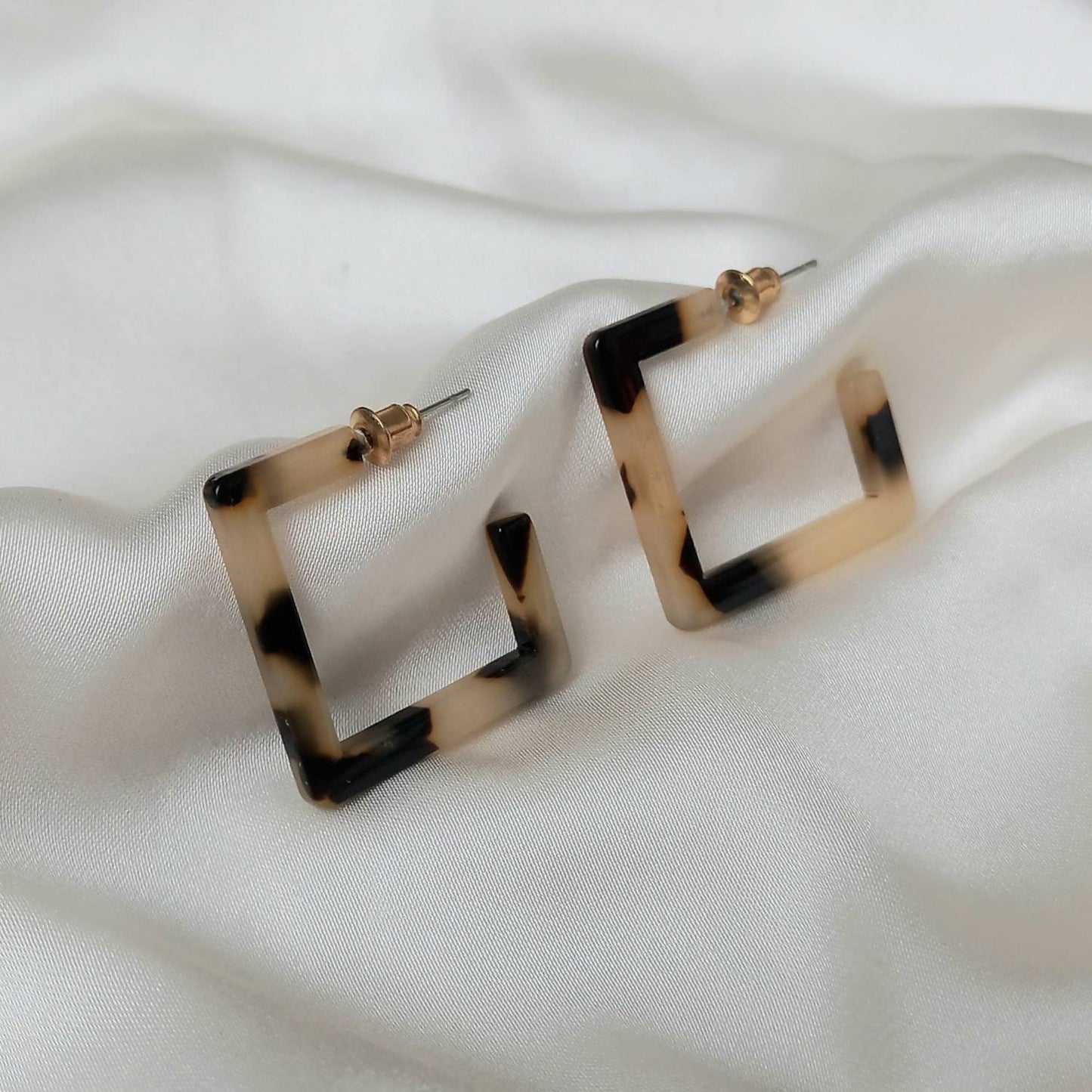 Resin Square Hoop Earrings - Leopard Print Hoop, Everyday, Lightweight, Abstract Earrings, Unique Earrings,Gold Jewellery,Gold Earrings