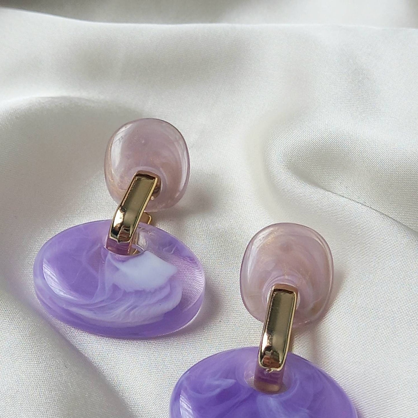Purple & Gold Drop Earrings - Round Earrings, Purple Earrings In The UK,Purple Earrings In The UK, Purple Jewellery,Lilac Earrings,Abstract