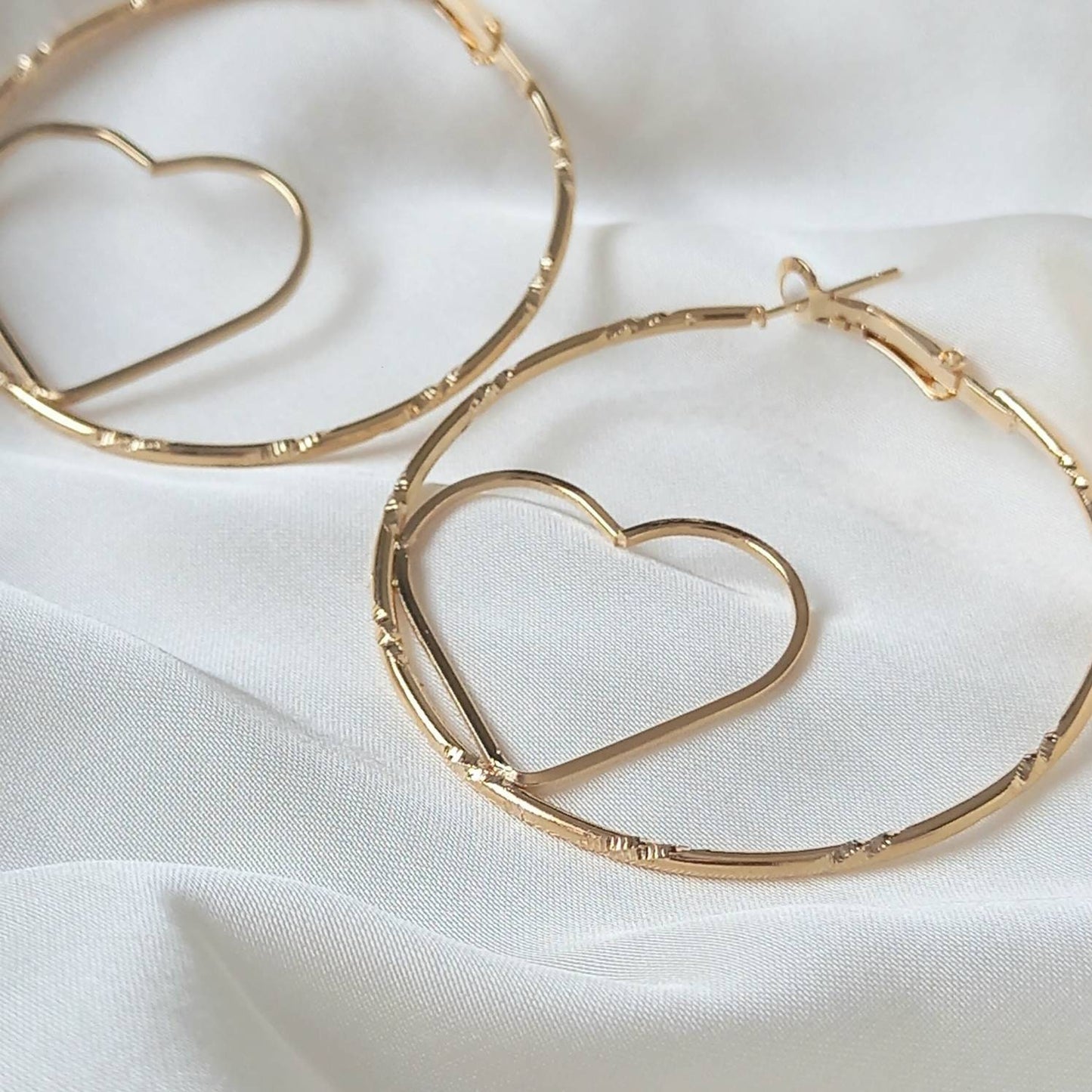 Gold Heart Hoop Earrings - Lightweight Hoop Earrings, Heart Earrings, Hoop Earrings, Cute Earrings, Gold Earrings In The UK, Gold Jewellery