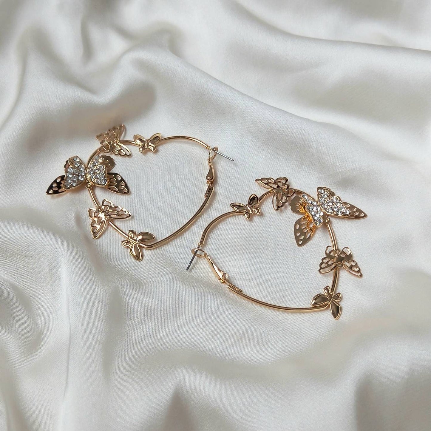 Gold Butterfly Heart Hoop Earrings - Lightweight Earrings,Butterfly Earrings,Hoop Earrings,Cute Earrings,Gold Earrings,Gold Jewellery