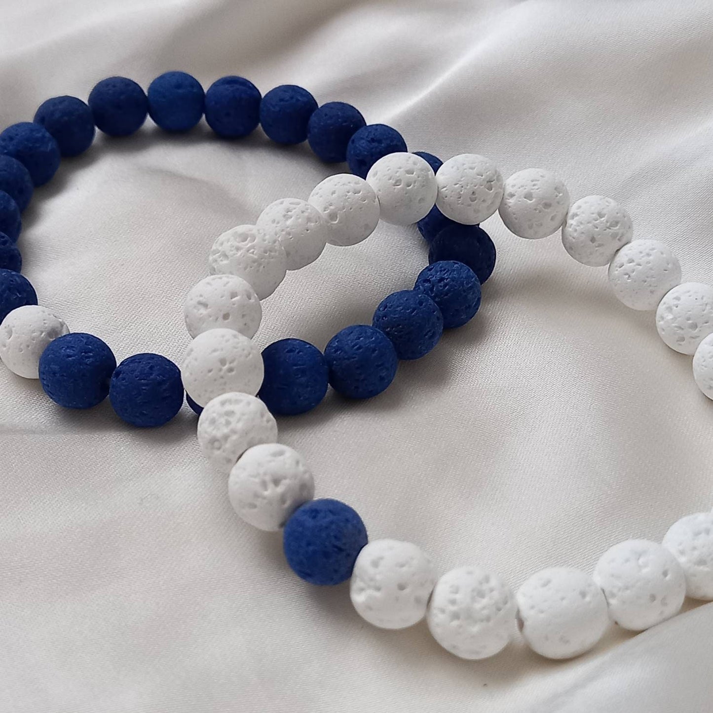 2 Matching Friendship Bead Bracelets - Chunky Bead Jewellery, Friendship Accessories, Bead Bracelets, Cute Bracelet, Blue & White Jewellery