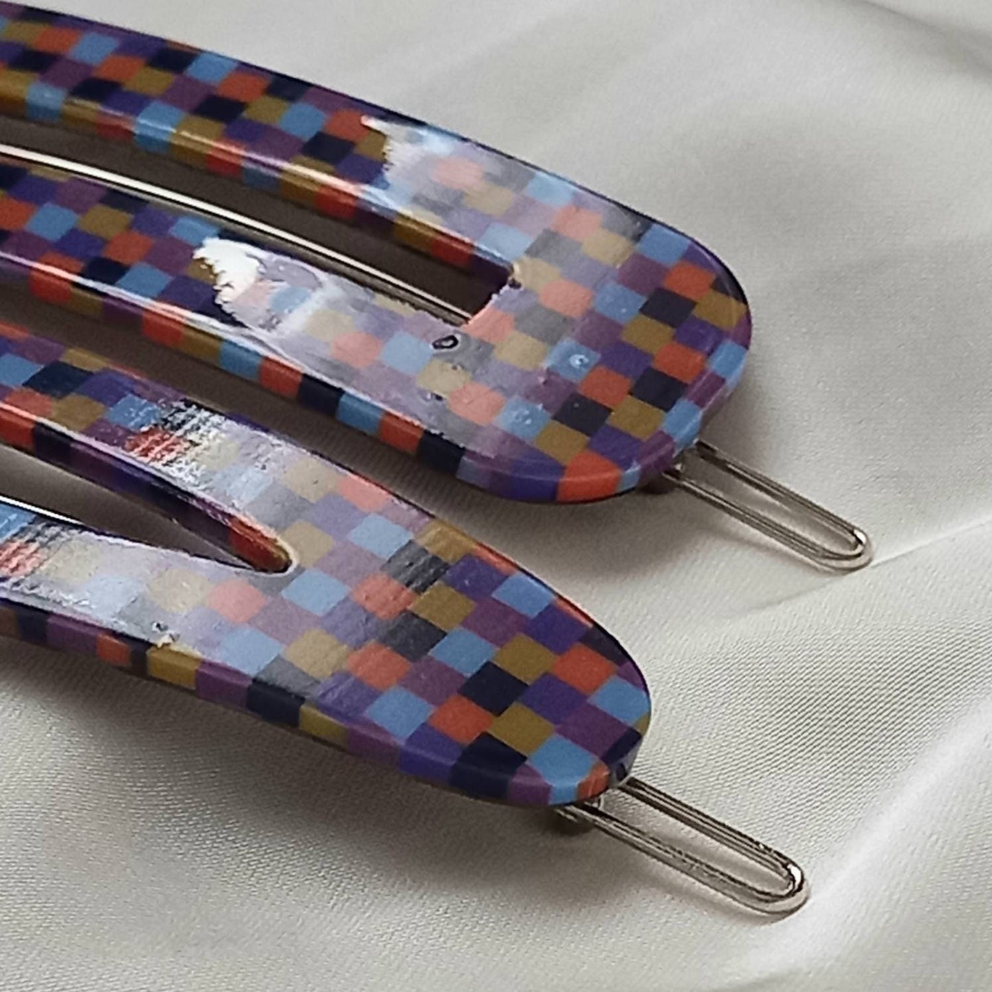 2 Retro Hair Clips - Hair Clip, Funky Hair Accessories, 70's Accessories, Fashion Acessories,Retro Hair Clips,Checkered Hair Clips In The UK