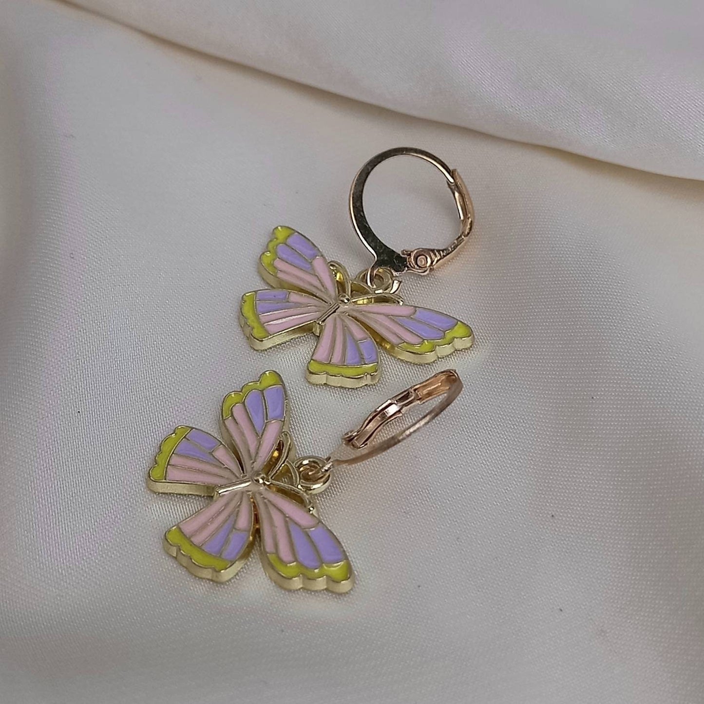 Pink & Yellow Butterfly Drop Earrings - Lightweight Drop Earrings,Purple Butterfly Earrings,Cute Earrings,Earrings In The UK,Pink Jewellery