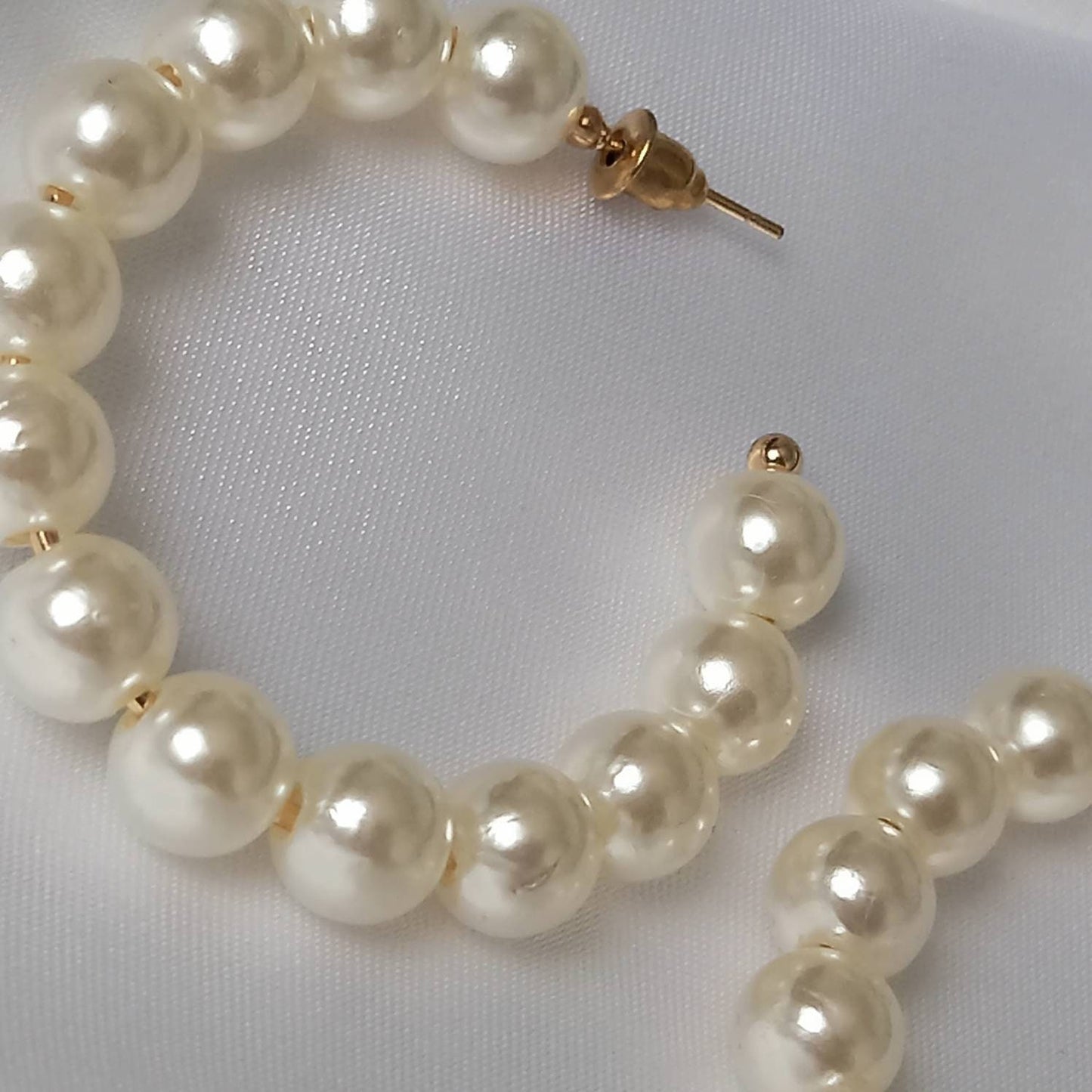 Faux Pearl Hoop Earrings - Pearl Earrings In The UK,Pearl Jewellery In The UK,Large Hoop Earrings,Bead Earrings, Bead Jewellery, Hoops