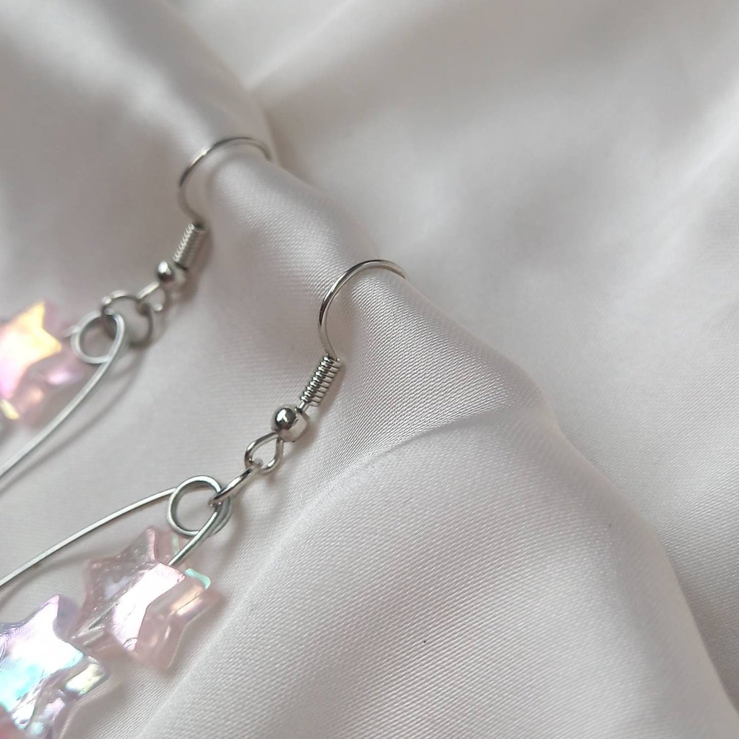 Bead Star Drop Earrings - Lightweight Safety Pin Earrings,Pink Star Earrings,Holographic Earrings In The UK,Silver Jewellery In The UK