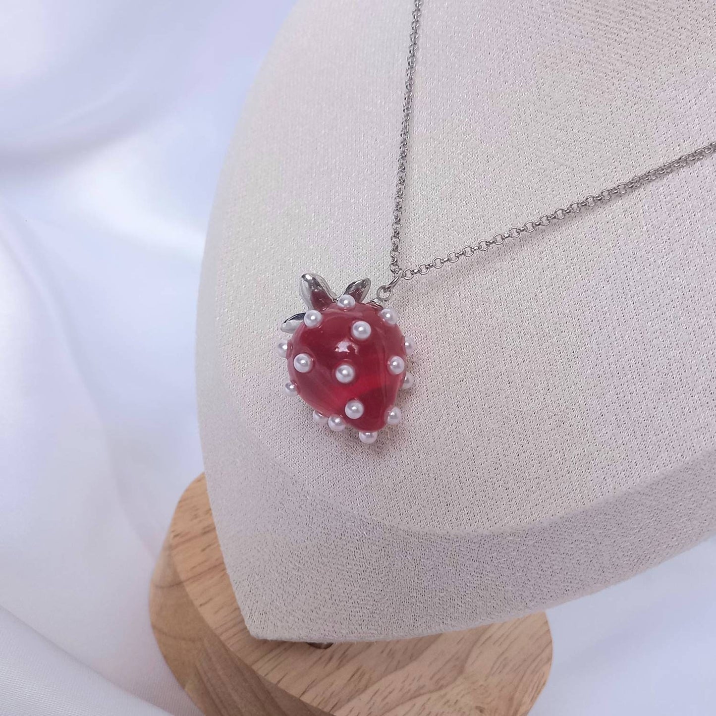Strawberry Pearl Necklace - Strawberry Necklace,Novelty Necklace,Silver Necklaces In The UK,Funky Necklace,Silver Jewellery In The UK