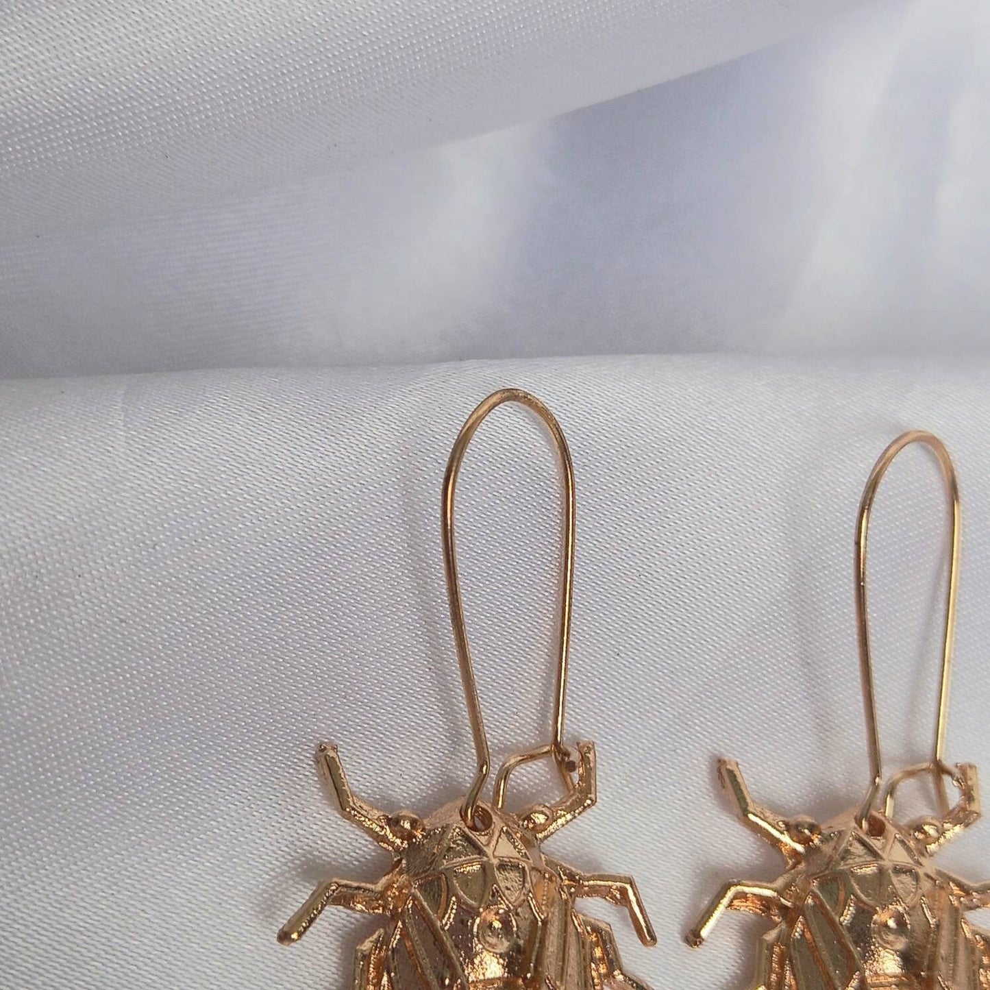 Gold Insect Drop Earrings - Bug Earrings, Insect Jewellery, High Polished, Hanging Jewellery, Gold Accessories,Gold Jewellery,Gold Earrings