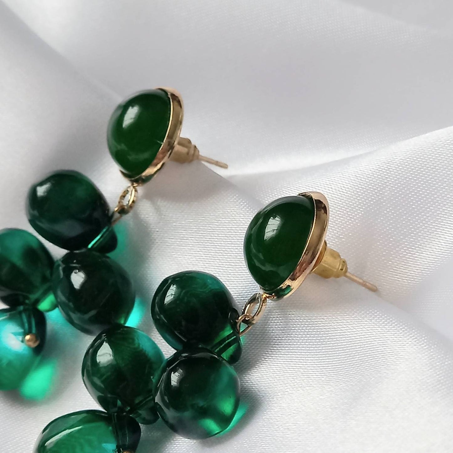 Green Bead Drop Earrings - Bead Earrings,Bead Jewellery,Green Earrings In The UK,Green Jewellery In The UK,Emerald Green,Gold Earrings