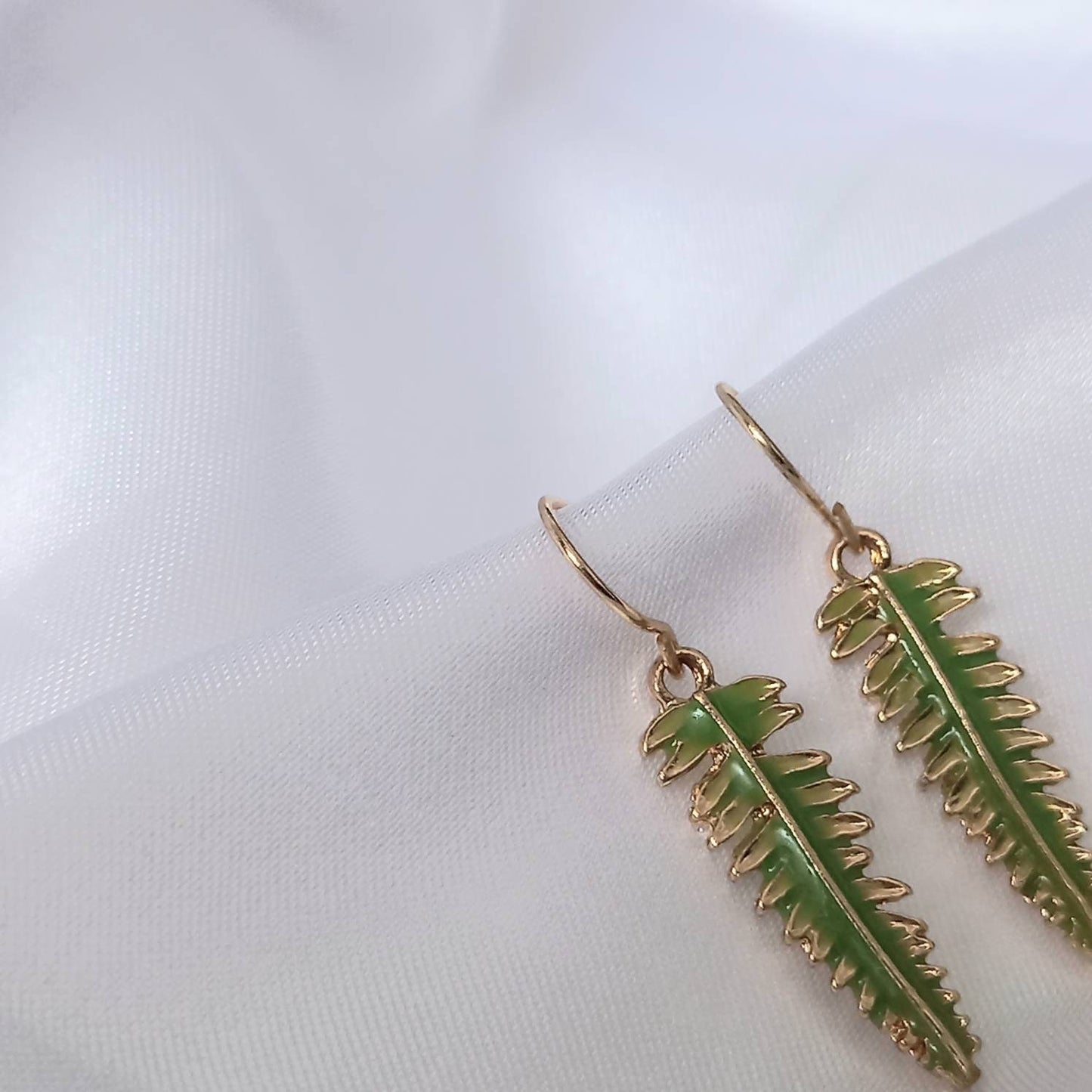 Gold Leaf Drop Earrings - Green Leaf Earrings,Leaf Jewellery,Delicate Earrings,Small Gold Earrings In The UK,Gold Jewellery In The UK