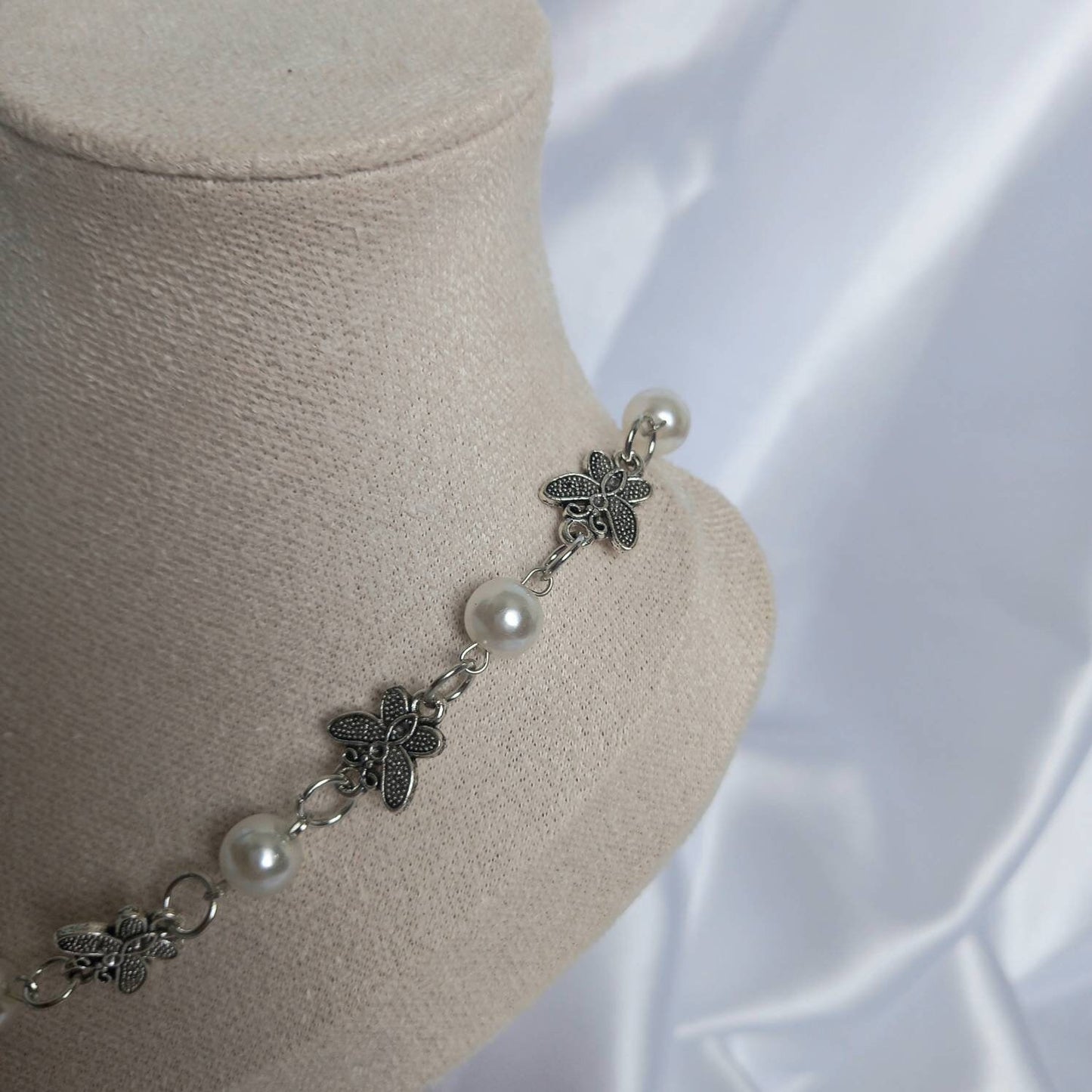 Silver Butterfly Chain Necklace-Silver Butterfly Necklace,Silver Necklaces In The UK, Silver Jewellery In The UK,Butterflies,Pearl Necklaces