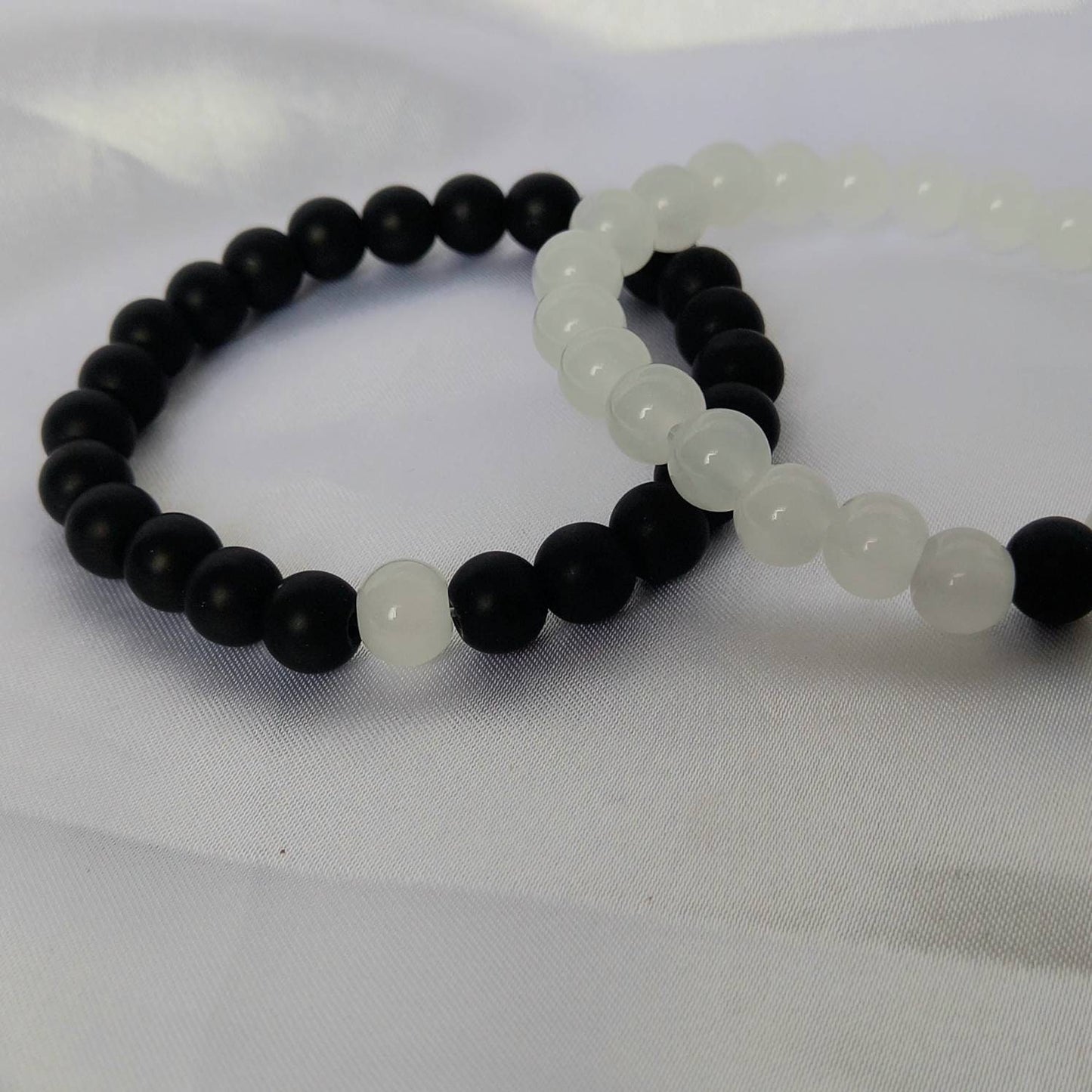 2 Matching Friendship Bead Bracelets - Beaded Jewellery,Friendship Jewellery,Beaded Bracelets,Friendship Bracelet,Black & White Jewellery