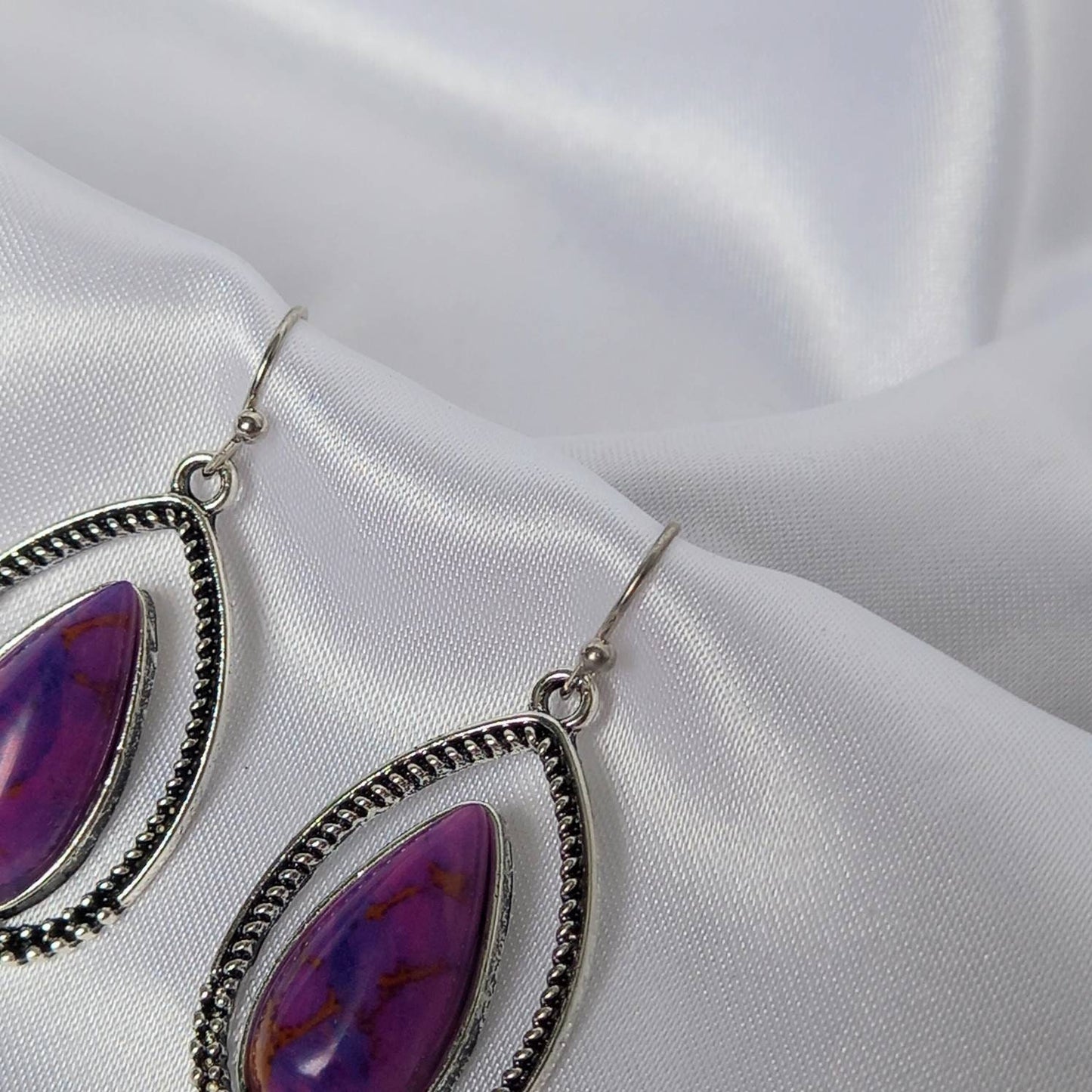 Purple & Silver Drop Earrings -Purple Oval Earrings,Silver Earrings In The UK,Silver Jewellery In The UK,Minimalist Earrings,Purple Earrings