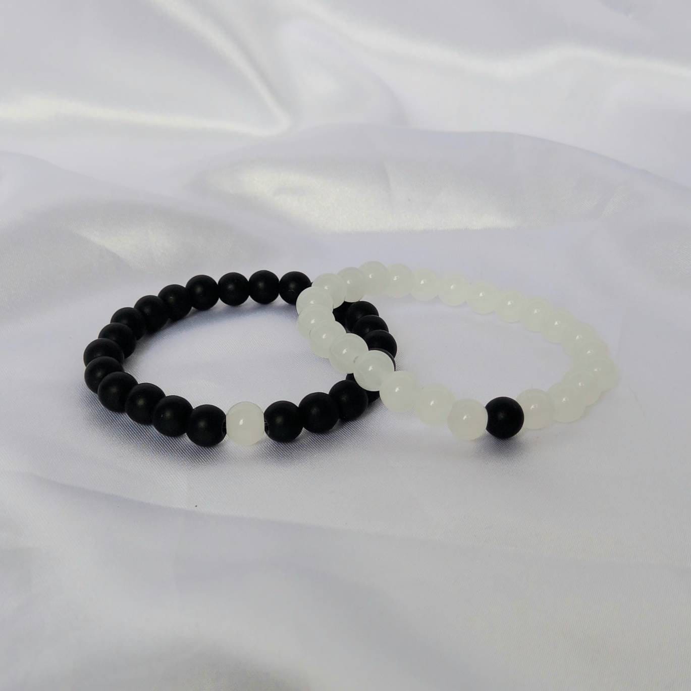 2 Matching Friendship Bead Bracelets - Beaded Jewellery,Friendship Jewellery,Beaded Bracelets,Friendship Bracelet,Black & White Jewellery