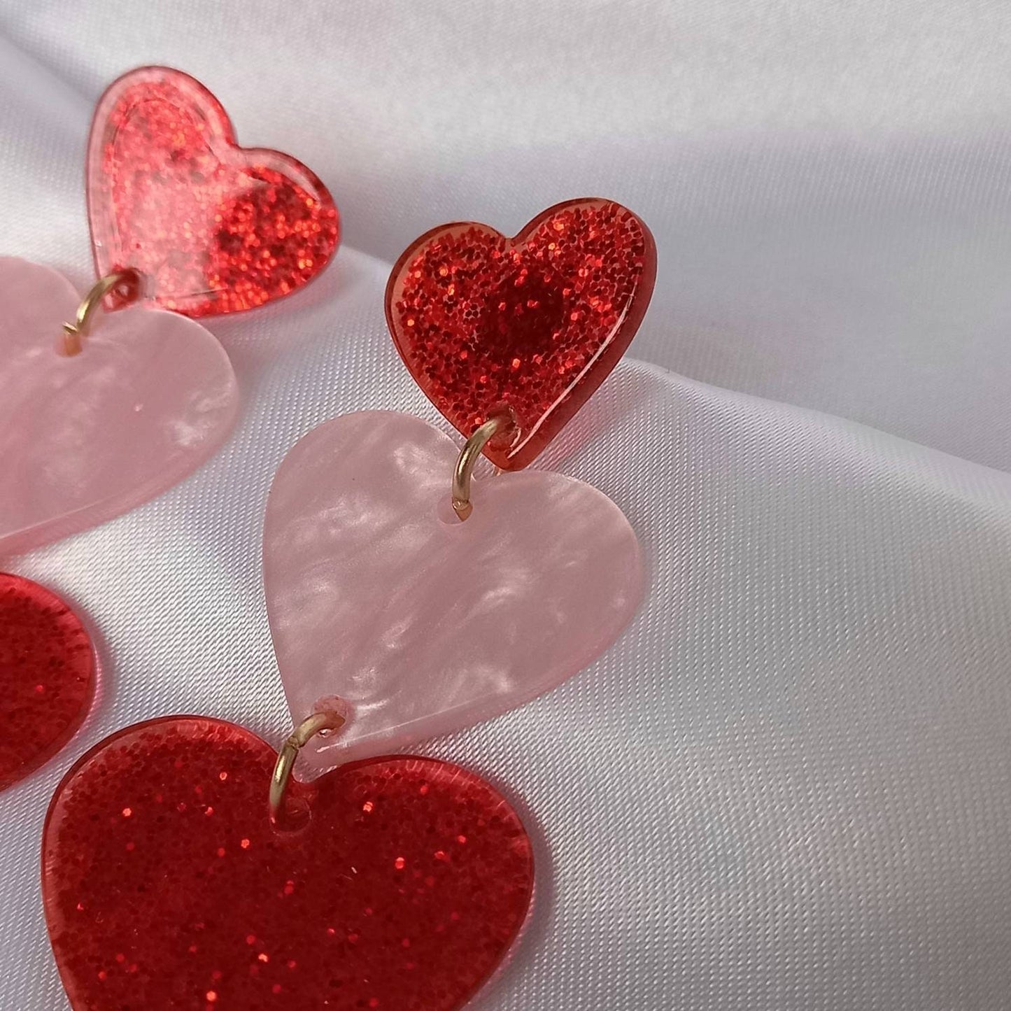 Pink & Gold Retro Heart Drop Earrings - Heart Earrings,Long Earrings,Heart Jewellery,Pink Earrings In The UK,Pink Jewellery In The UK