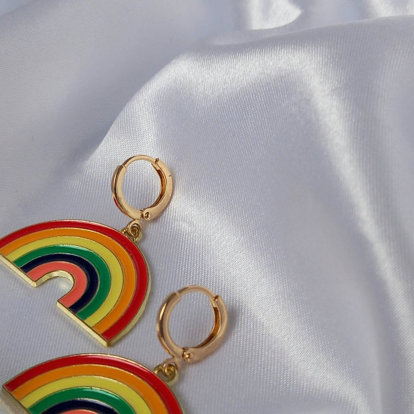 Rainbow Charm Drop Earrings - Rainbow Earrings,Rainbow Jewlellery,Gold Earrings In The UK,Gold Jewellery In The UK,Rainbow Charms