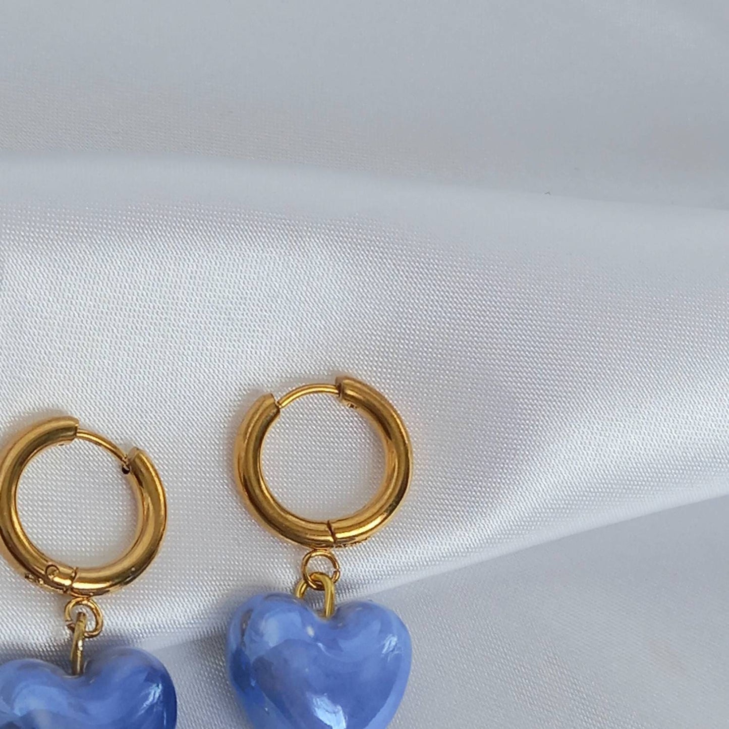 Blue & Gold Bead Heart Drop Earrings - Blue Bead Earrings,Blue Bead Jewellery,Beaded Earrings In The UK,Beaded Jewellery,Blue Heart Earrings