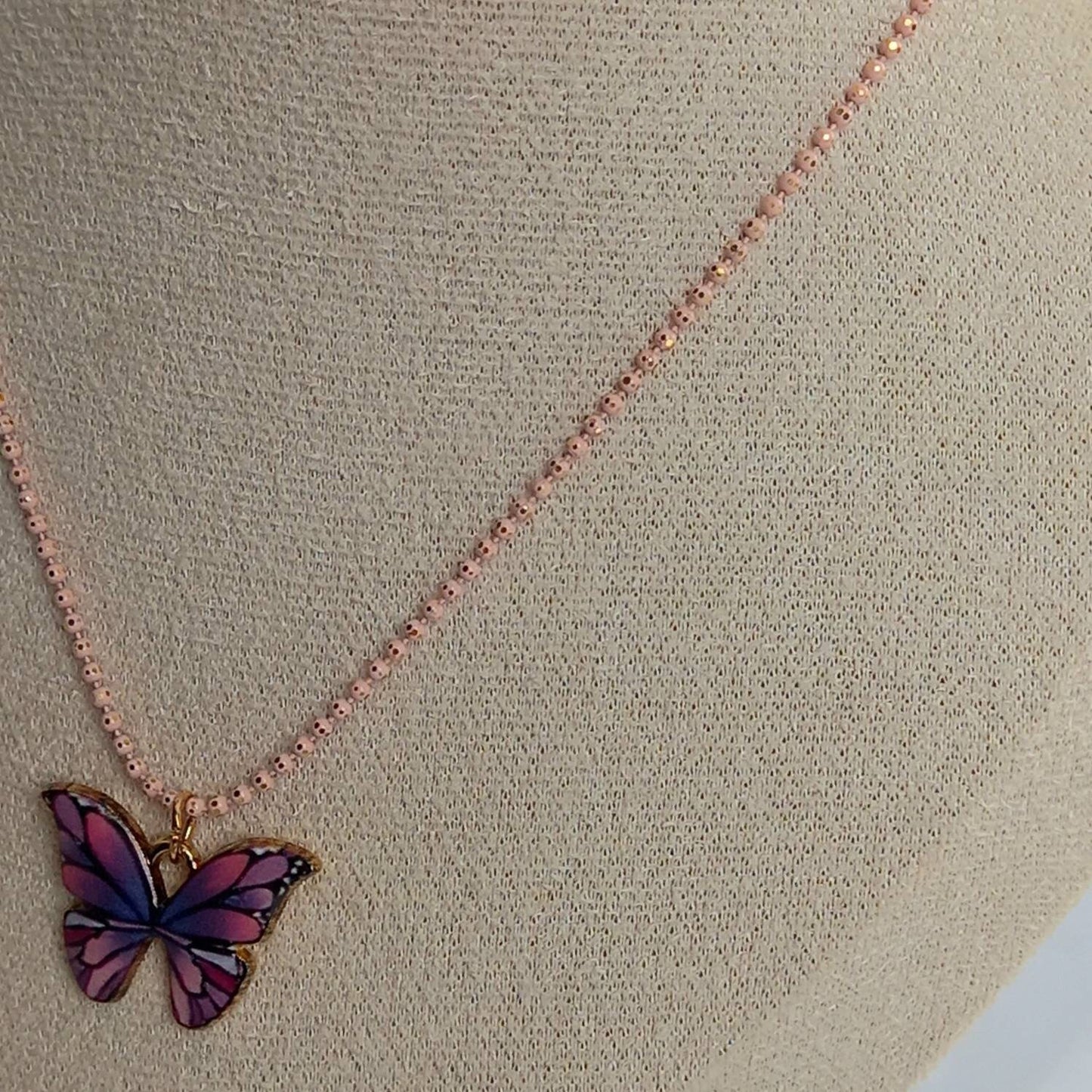 Pink Butterfly Charm Necklace - Chain Necklaces,Pink Butterfly Necklace,Purple Necklaces In The UK,Pink Jewellery In The UK,Pink Butterflies