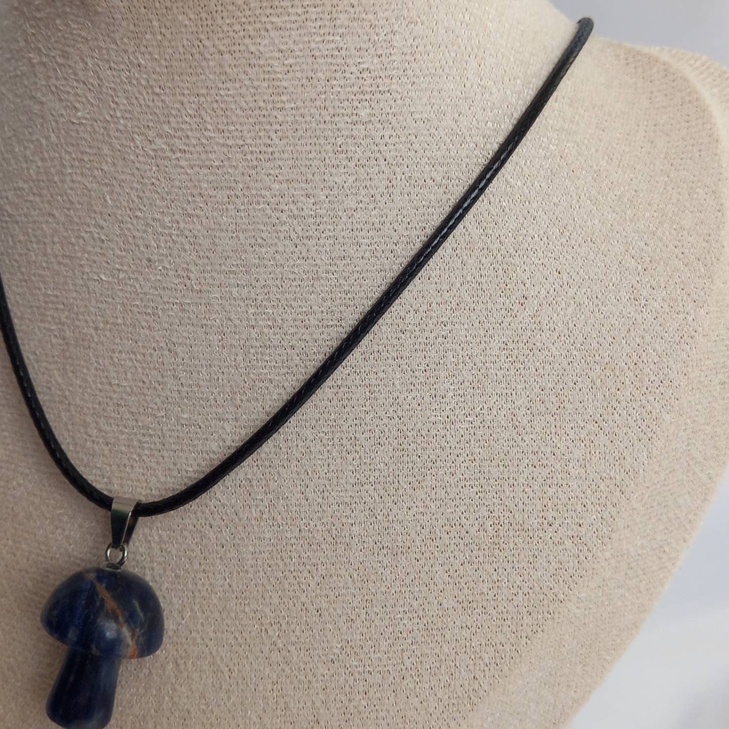 Blue Mushroom Charm Necklace - Blue Mushroom Necklaces,Mushroom Jewellery,Mushrooms,Black Necklaces In The UK,Black Jewellery In The UK