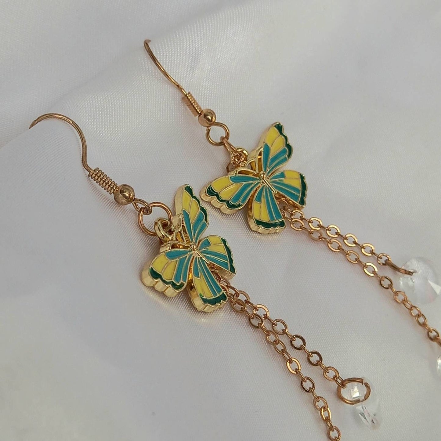 Blue & Gold Butterfly Drop Earrings - Yellow Butterfly Earrings, Butterfly Earrings, Cute Earrings,Blue Earrings In The UK,Blue Jewellery