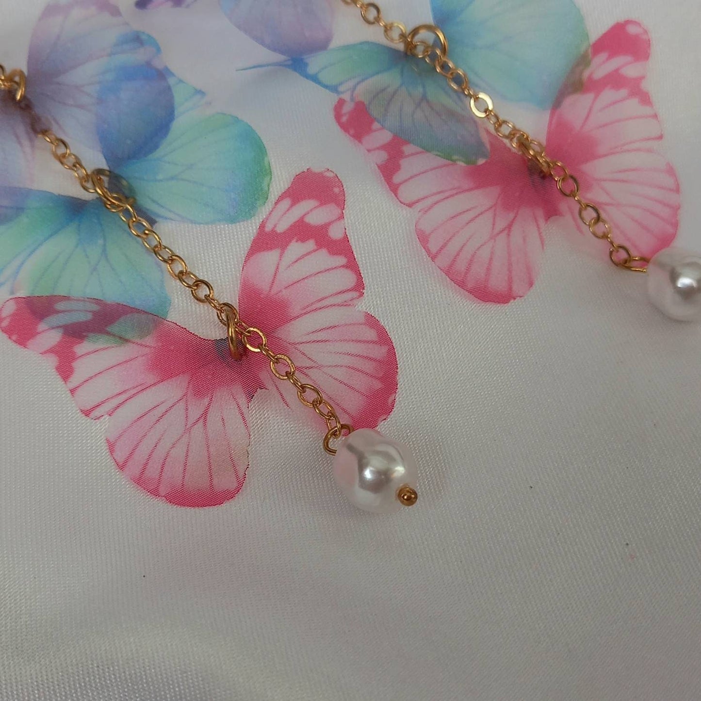 Long Butterfly Drop Earrings - Lightweight Earrings,Pink Butterfly Earrings,Gold Earrings In The UK,Gold Butterfly Jewellery In The UK