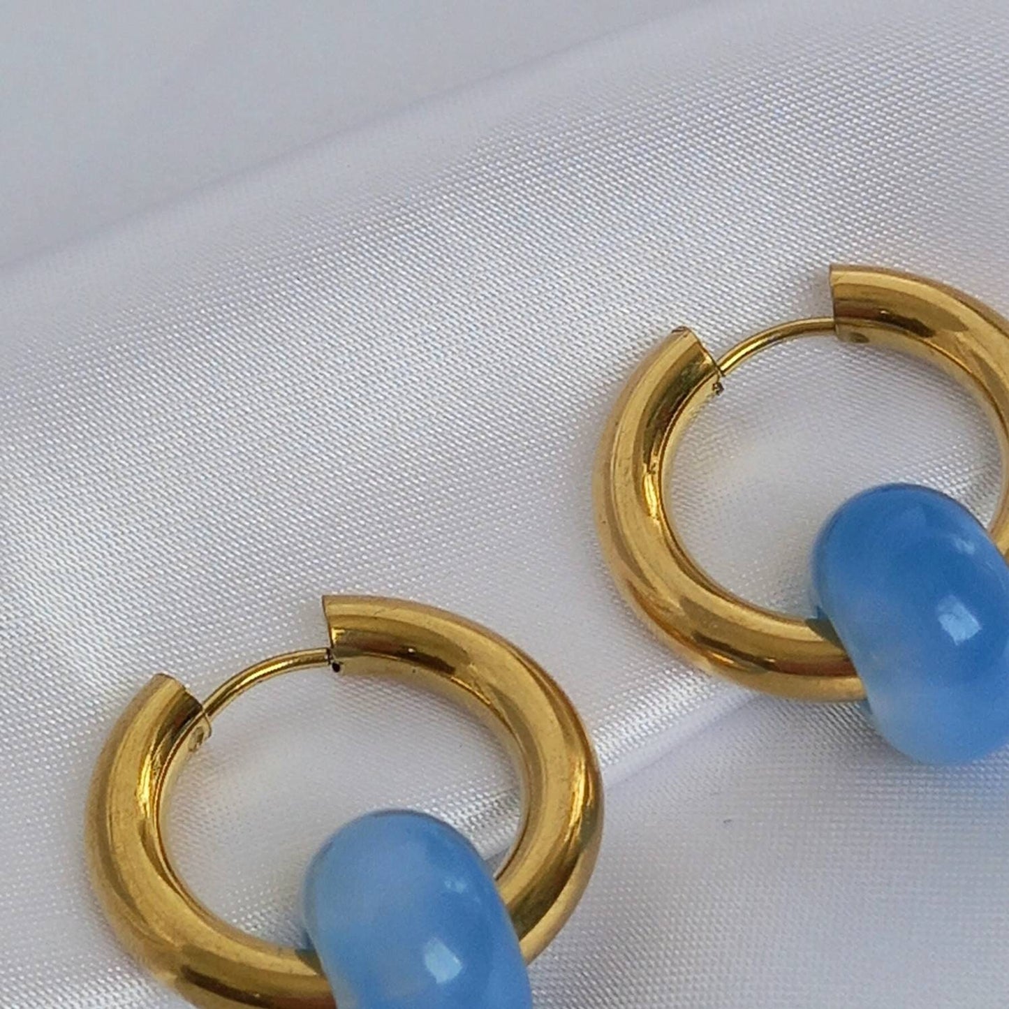 Chunky Blue & Gold Hoop Earrings - Blue Chunky Hoop Earrings,Blue Earrings In The UK,Blue Jewellery In The UK,Gold Hoop Earrings,Gold Hoops