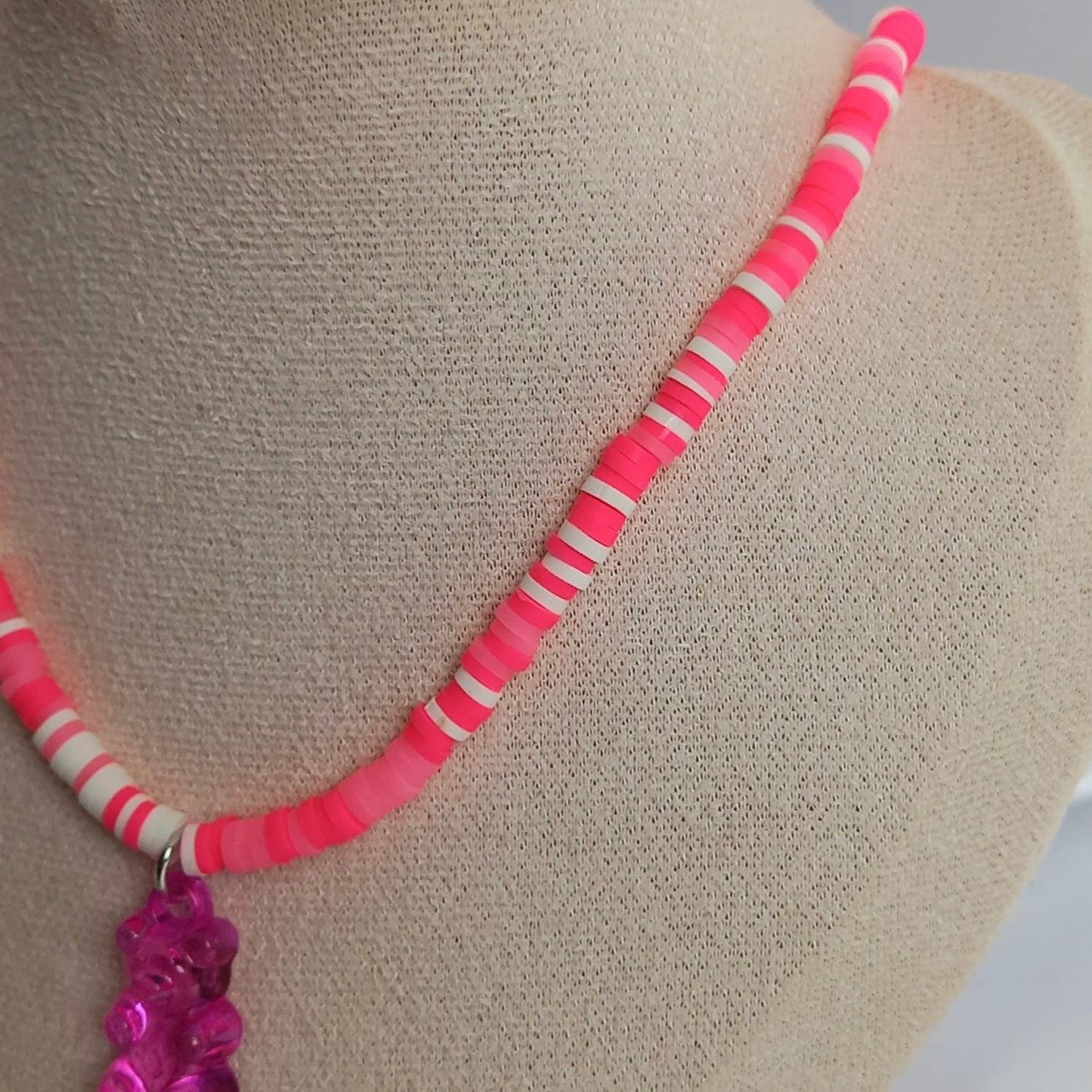 Pink Gummy Bear Bead Necklace -Pink Necklaces In The UK,Gummy Bear Necklaces,Pink Beaded Necklaces In The UK,Pink Beaded Jewellery In The UK