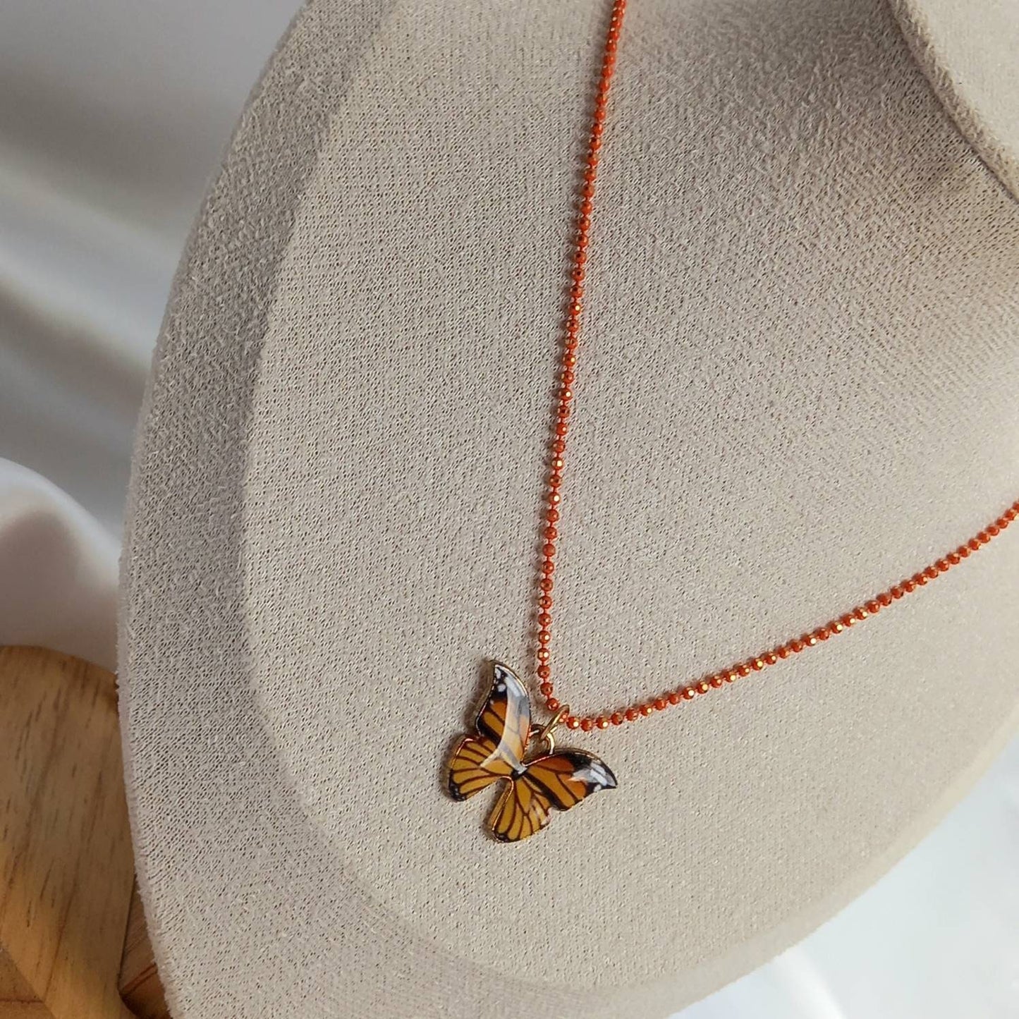 Orange Butterfly Charm Necklace - Orange Chain Necklaces,Orange Butterfly Necklace,Orange Necklaces In The UK,Orange Jewellery In The UK