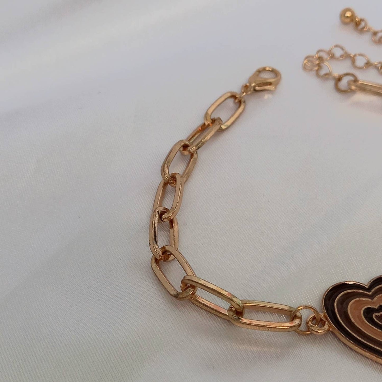 Gold & Brown Heart Bracelet - Gold Jewellery In The UK,Gold Bracelets In The UK,Brown Heart Bracelet,Heart Jewellery,Gold Chain Bracelets