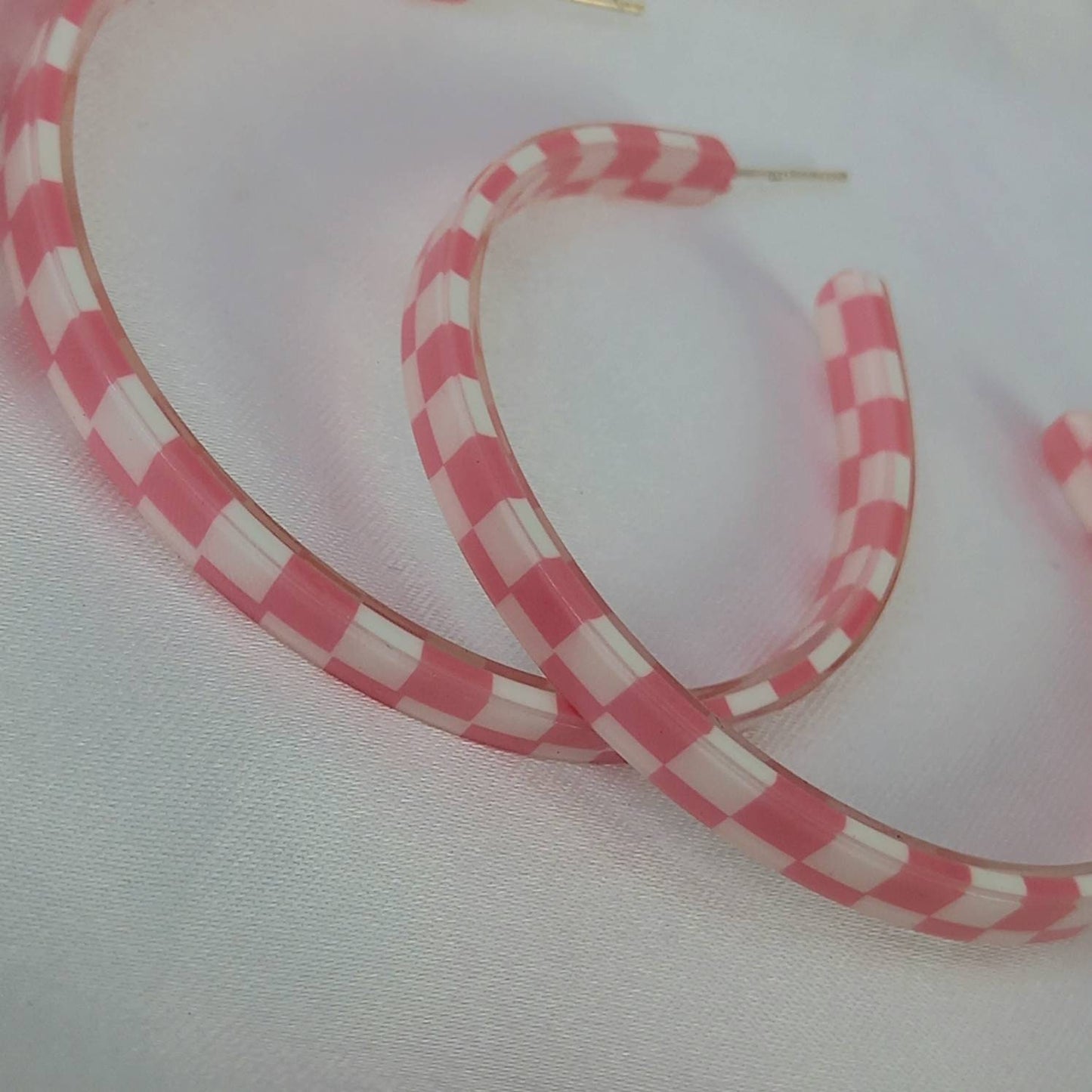 Large Pink Checkered Hoop Earrings - Pink Hoop Earrings,Large Hoop Earrings,Pink Earrings In The UK,Pink Hoop Earrings In The UK