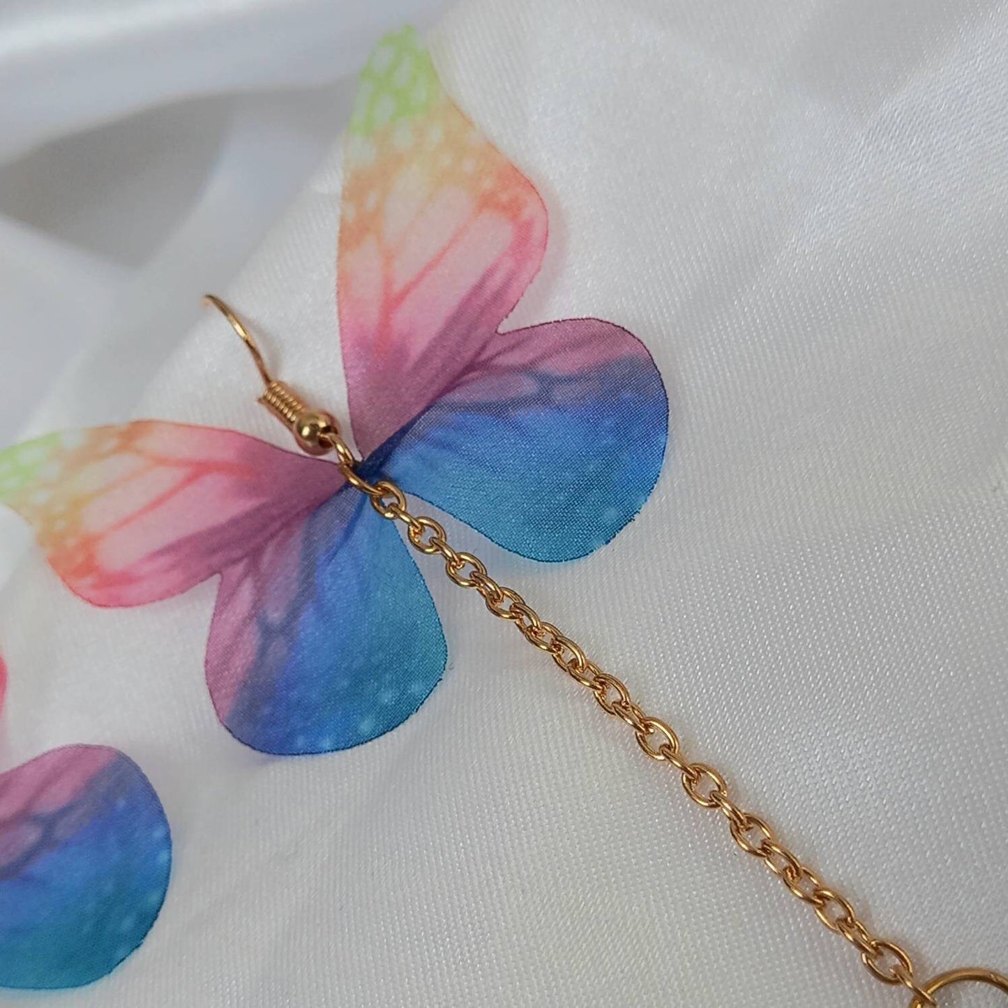 Rainbow & Gold Butterfly Drop Earrings - Rainbow Earrings,Blue Butterfly Earrings,Gold Earrings In The UK,Gold Butterfly Jewellery In The UK