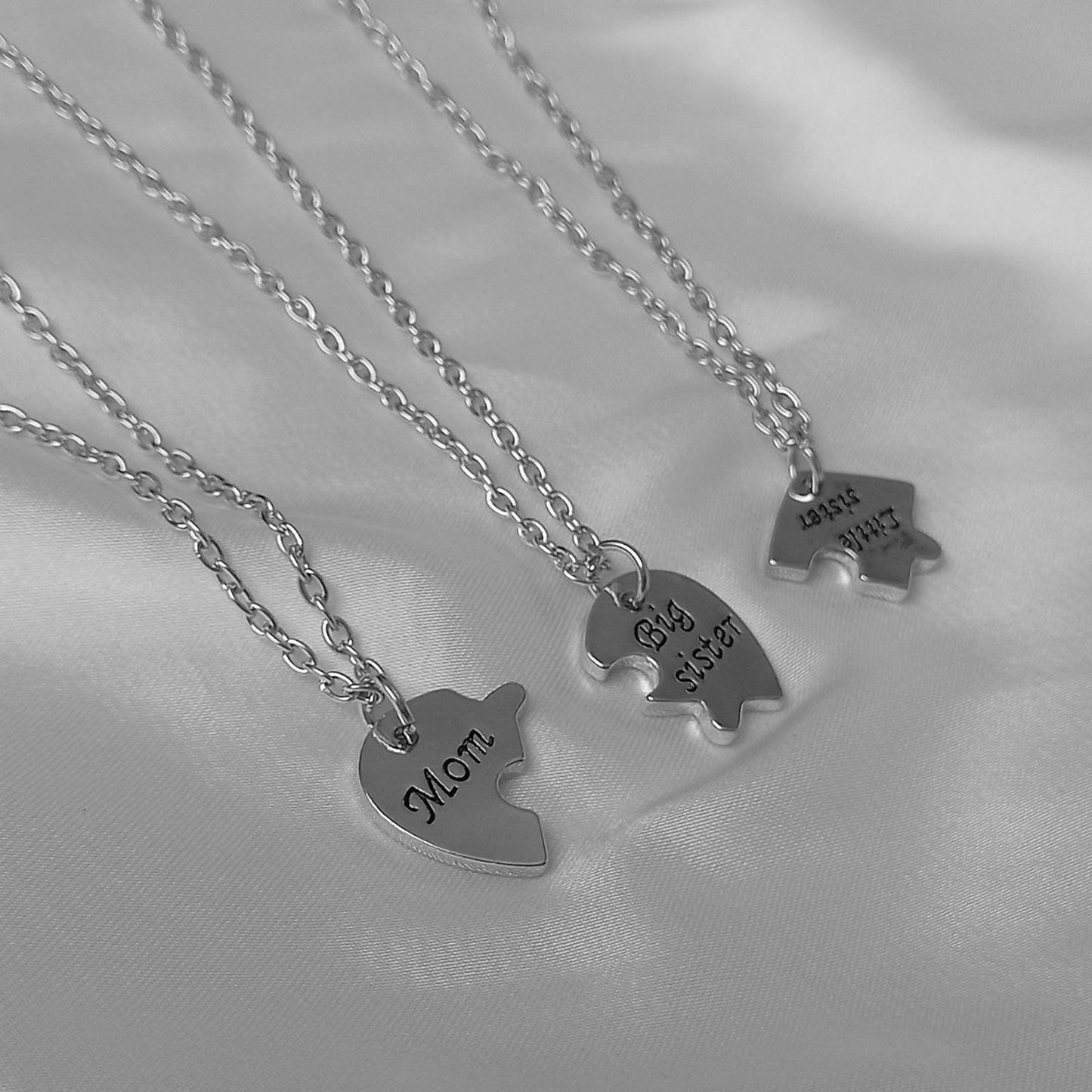 3 Piece Sibling Necklace Set - Sisters Necklaces,Jigsaw Matching Necklaces,Mom Necklaces,Mum Necklaces,Gifts For Sister,Gifts For Mom