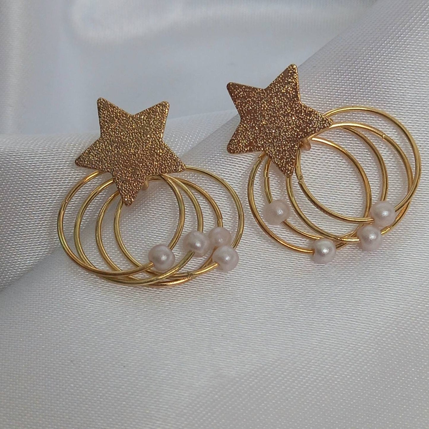 Gold Star Stud Drop Earrings - Star Earrings,Pearl Earrings,Small Earrings,Small Drop Earrings,Small Studs,Gold Jewellery,Earrings In The UK