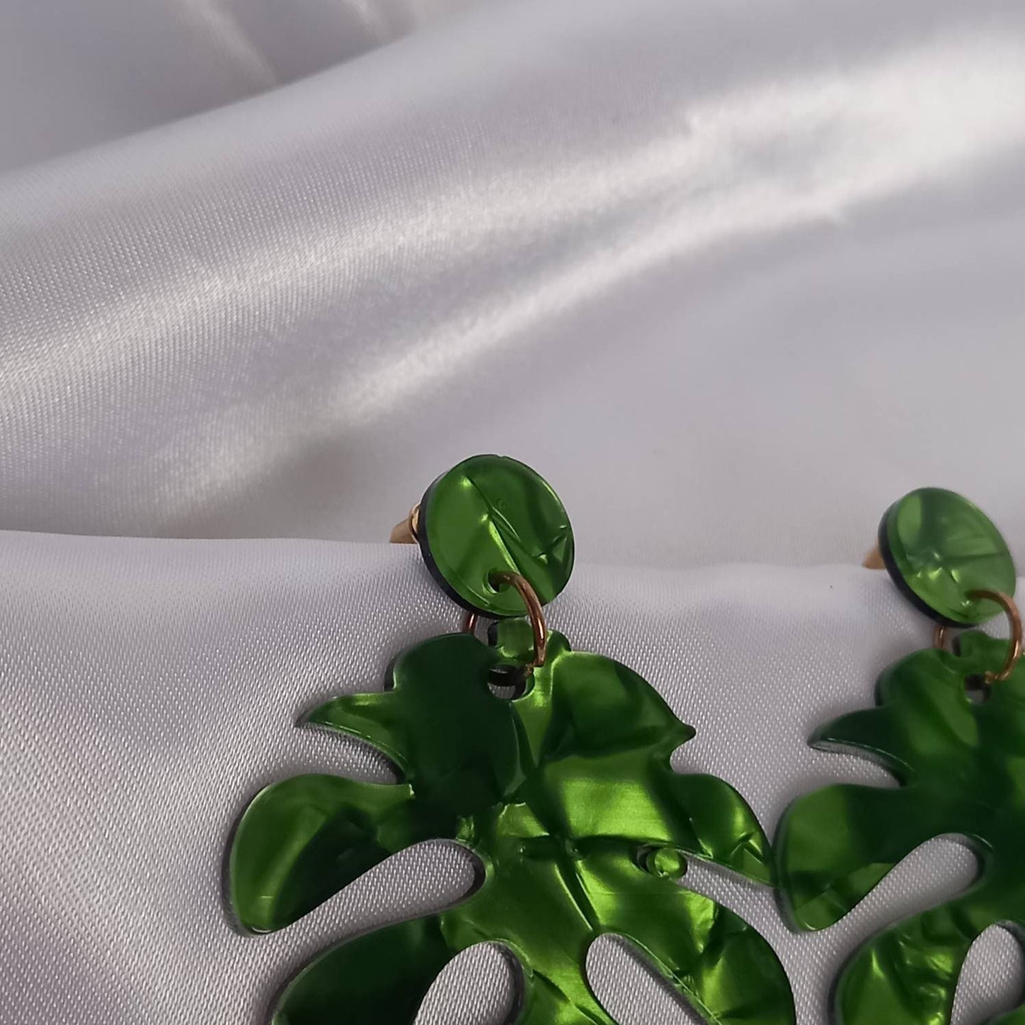 Chunky Green Leaf Drop Earrings - Green Earrings In The UK,Tropical Earrings,Leaf Jewellery In The UK,Chunky Earrings,Green Resin Earrings