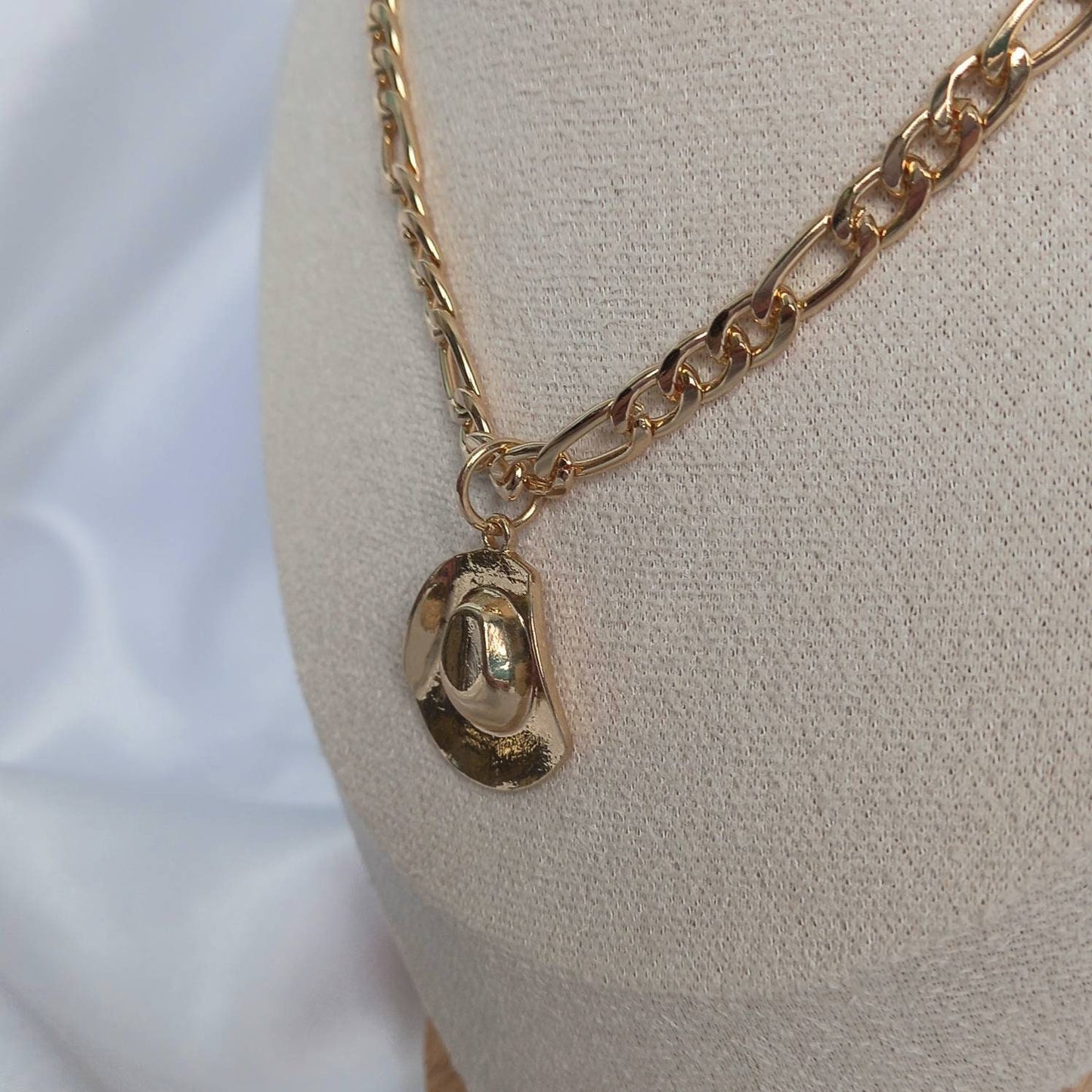 Gold Cowboy Hat Charm Necklace - Gold Necklace,Gold Jewellery,Country,Western,Gold Necklaces In The UK,Gold Cowgirl Hat Jewellery,Gold Chain