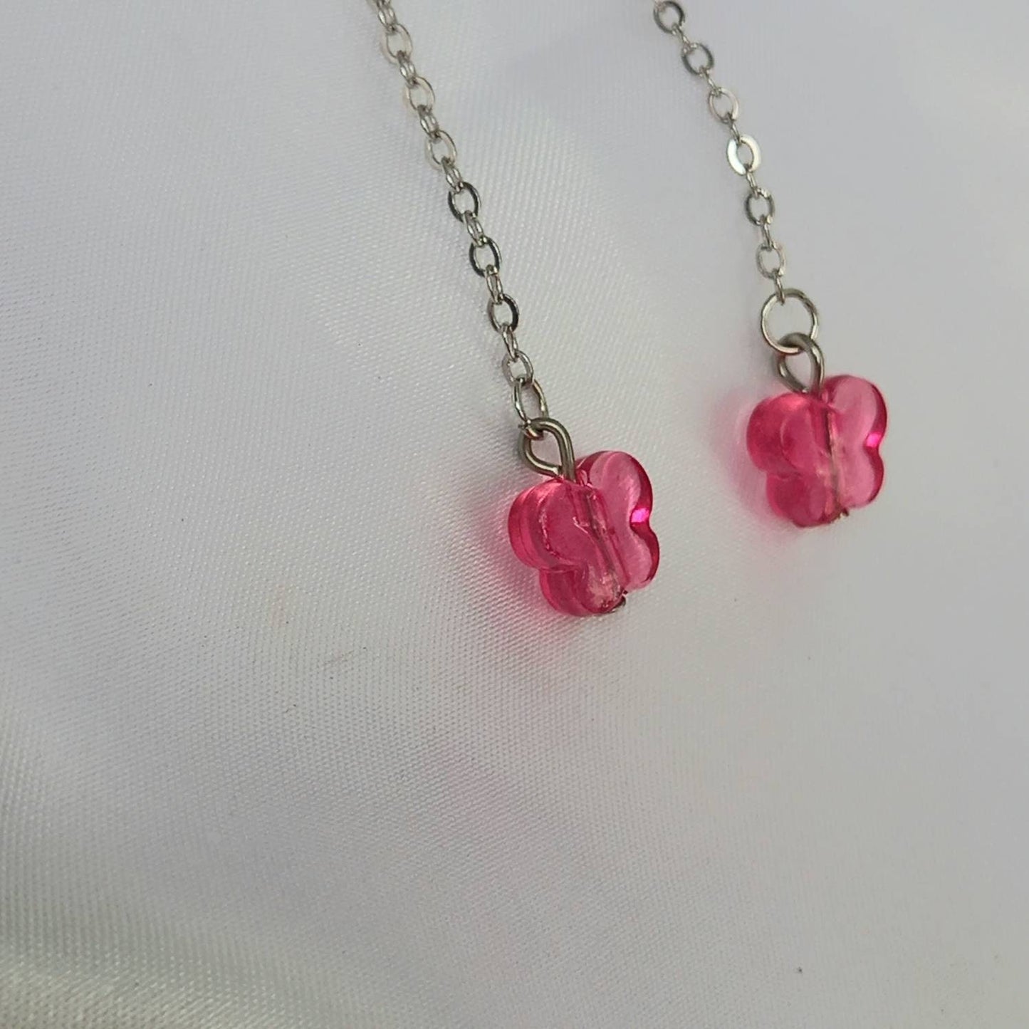 Pink & Silver Butterfly Drop Earrings - Pink Butterfly Earrings,Silver Earrings In The UK,Silver Butterfly Jewellery In The UK,Bead Earrings
