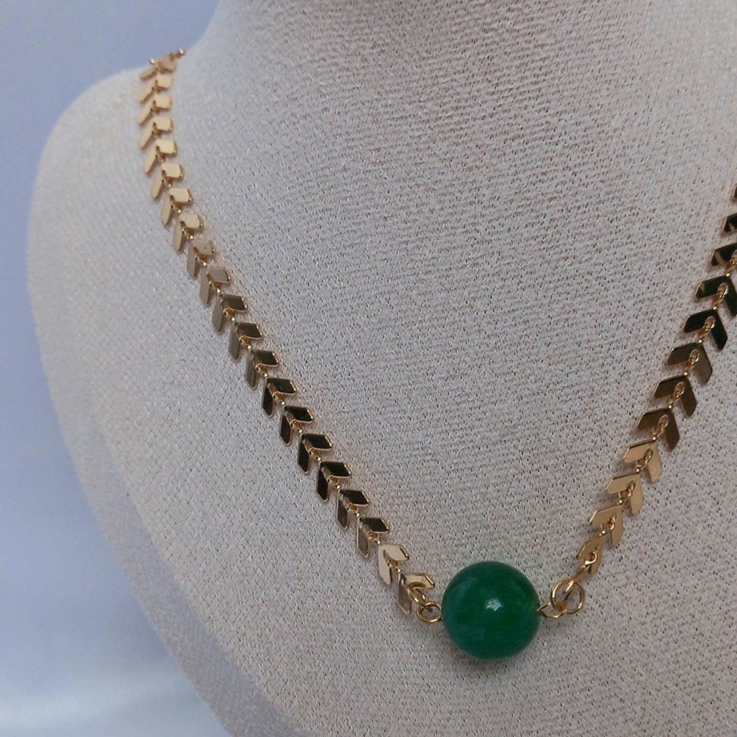 Gold Beaded Choker Necklace - Gold Necklaces,Green Beaded Necklaces,Green Necklace,Gold Jewellery In The UK,Gold Choker Necklaces In The UK