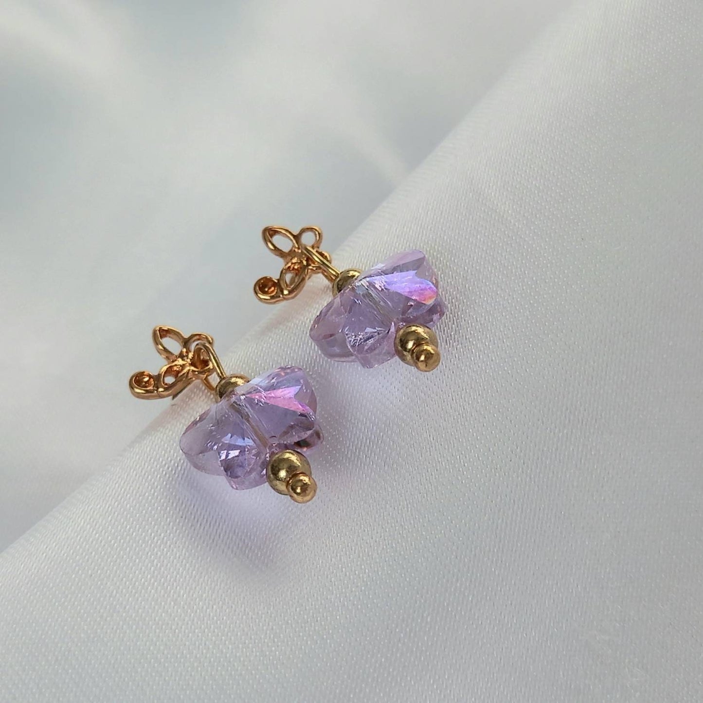 Gold & Purple Butterfly Stud Earrings-Purple Earrings,Purple Butterfly Earrings,Small Gold Earrings In The UK,Small Gold Butterfly Jewellery