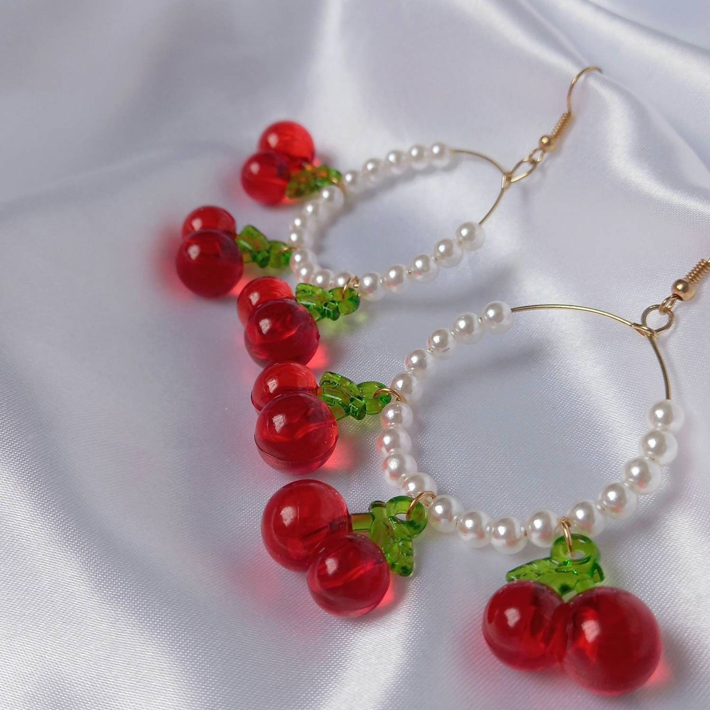 Cherry Bead Hoop Earrings - Pearl Jewellery,Pearl Earrings,Red Bead Earrings In The UK,Cherry Earrings,Cherry Jewellery In The UK