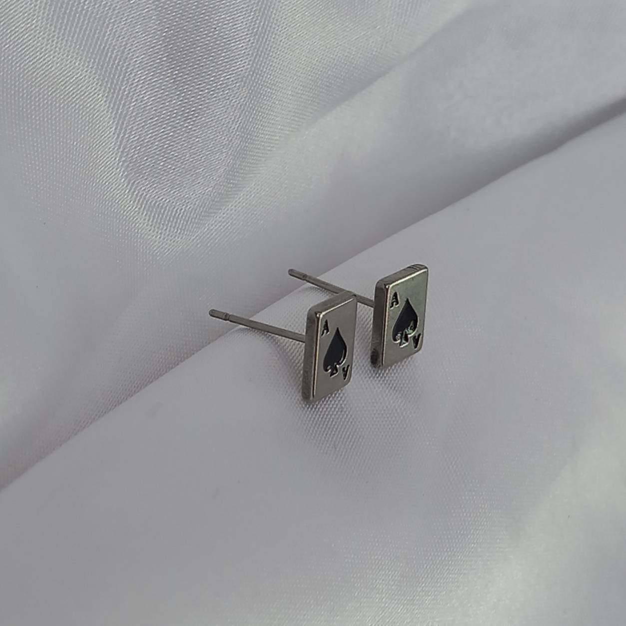 Silver Card Stud Earrings - Ace Of Spades Earrings,Card Jewlellery,Small Stud Earrings In The UK,Silver Jewellery In The UK