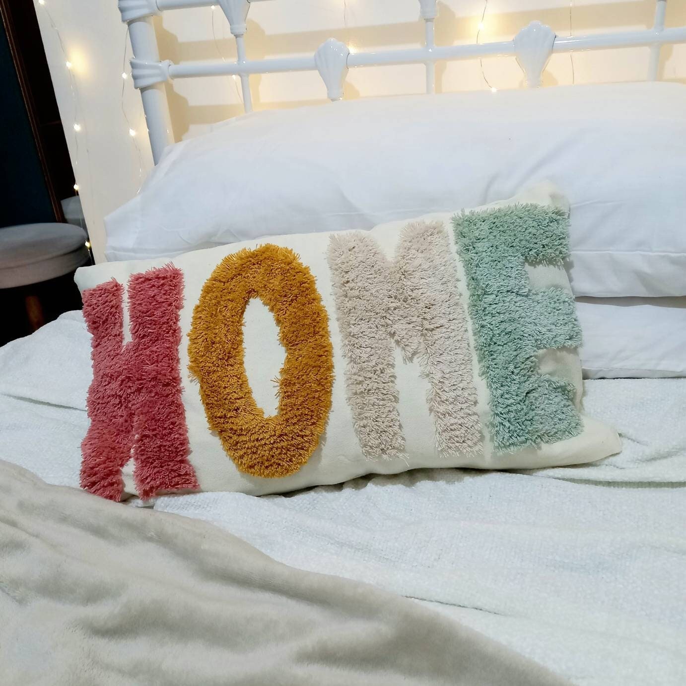 Embroidered Home Cushion Cover - Rainbow Cushion,Rectangle Cushions In The UK,Beige Bohemian,Housewarming Gift,Throw Pillows In The UK