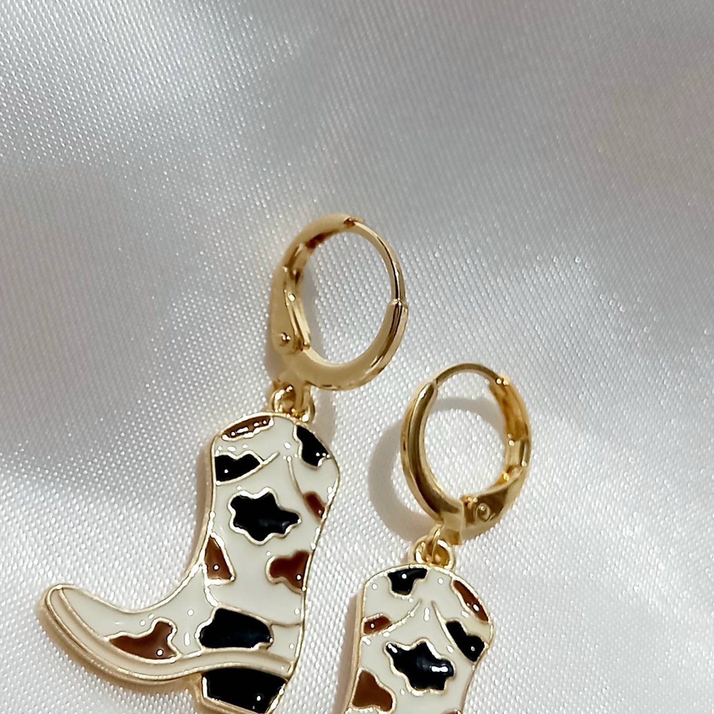 Black Cowgirl Boot Drop Earrings - Brown Earrings,Black Jewellery,Country,Western,Gold Earrings In The UK,Brown Cowboy Boots Earrings
