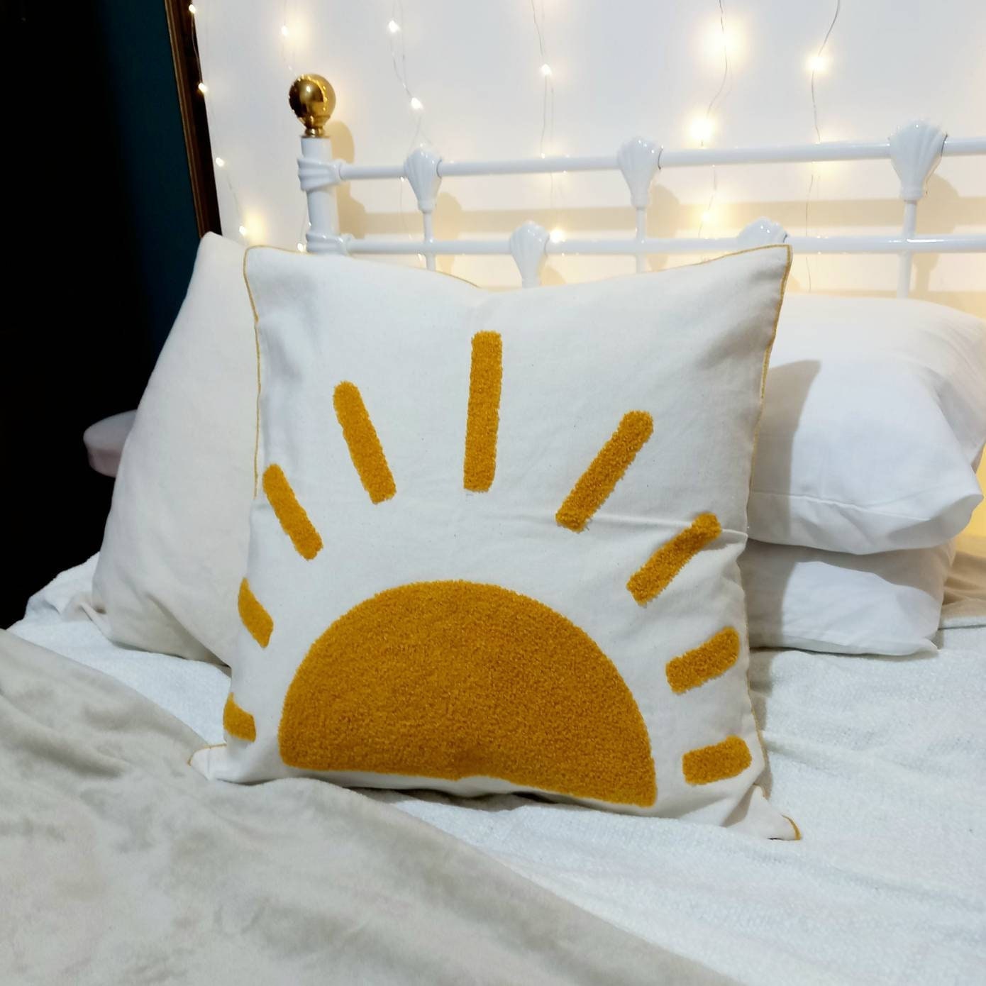 Embroidered Sun Cushion Cover - Orange Cushion,Yelllow Cushions In The UK,Sun Rise,Beige Bohemian,Housewarming Gift,Throw Pillows In The UK