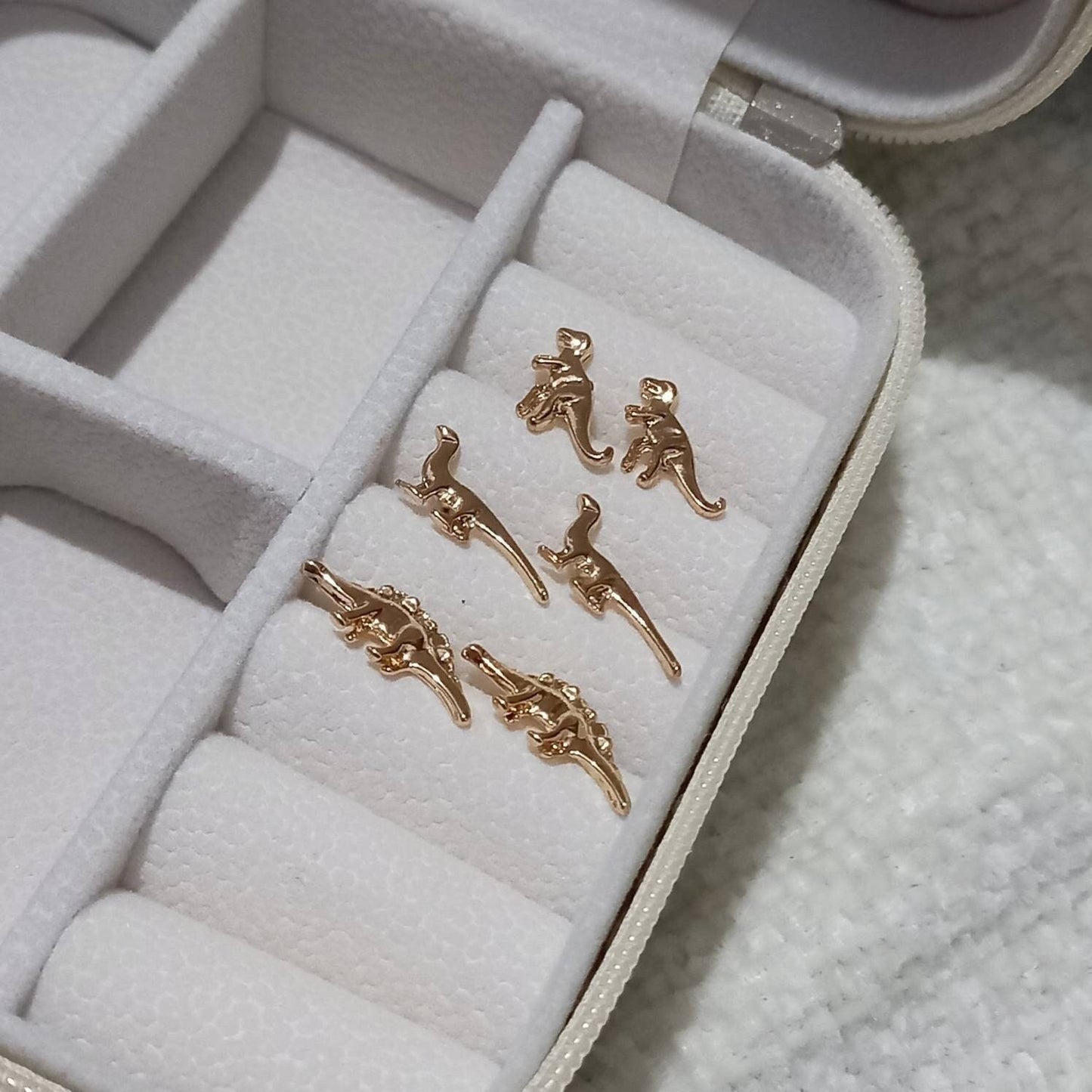 Gold Dinosaur Stud Earrings - Gold Dinosaur Earrings,Gold Stud Earrings In The UK,Gold Jewellery,Dinosaur Jewellery,Novelty,Funky Jewellery
